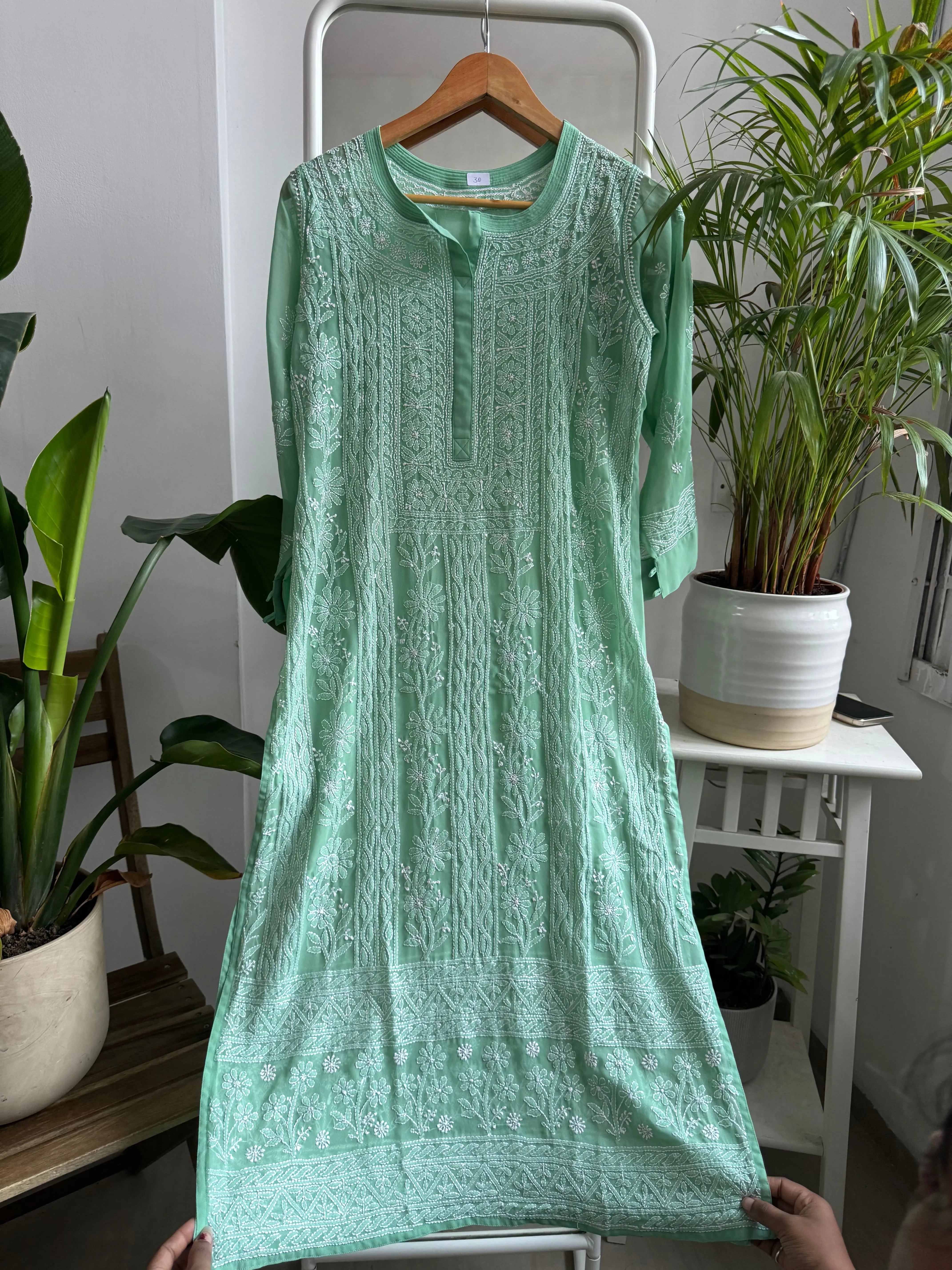 Chikankari Resham Jaal Kurti - Green ARIAA CHIKANKARI 