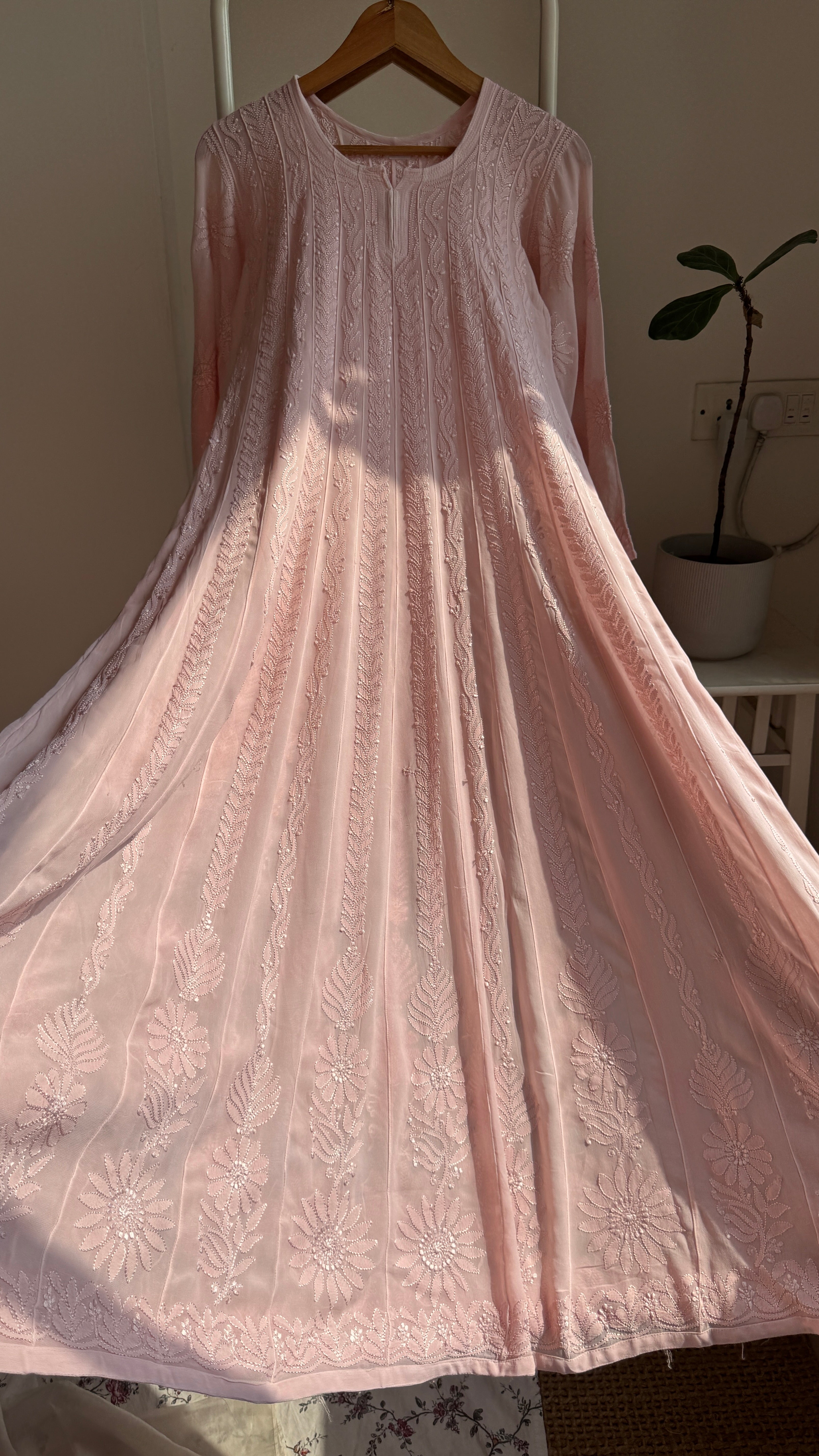 Viscose Chikankari Anarkali - Pale Pink