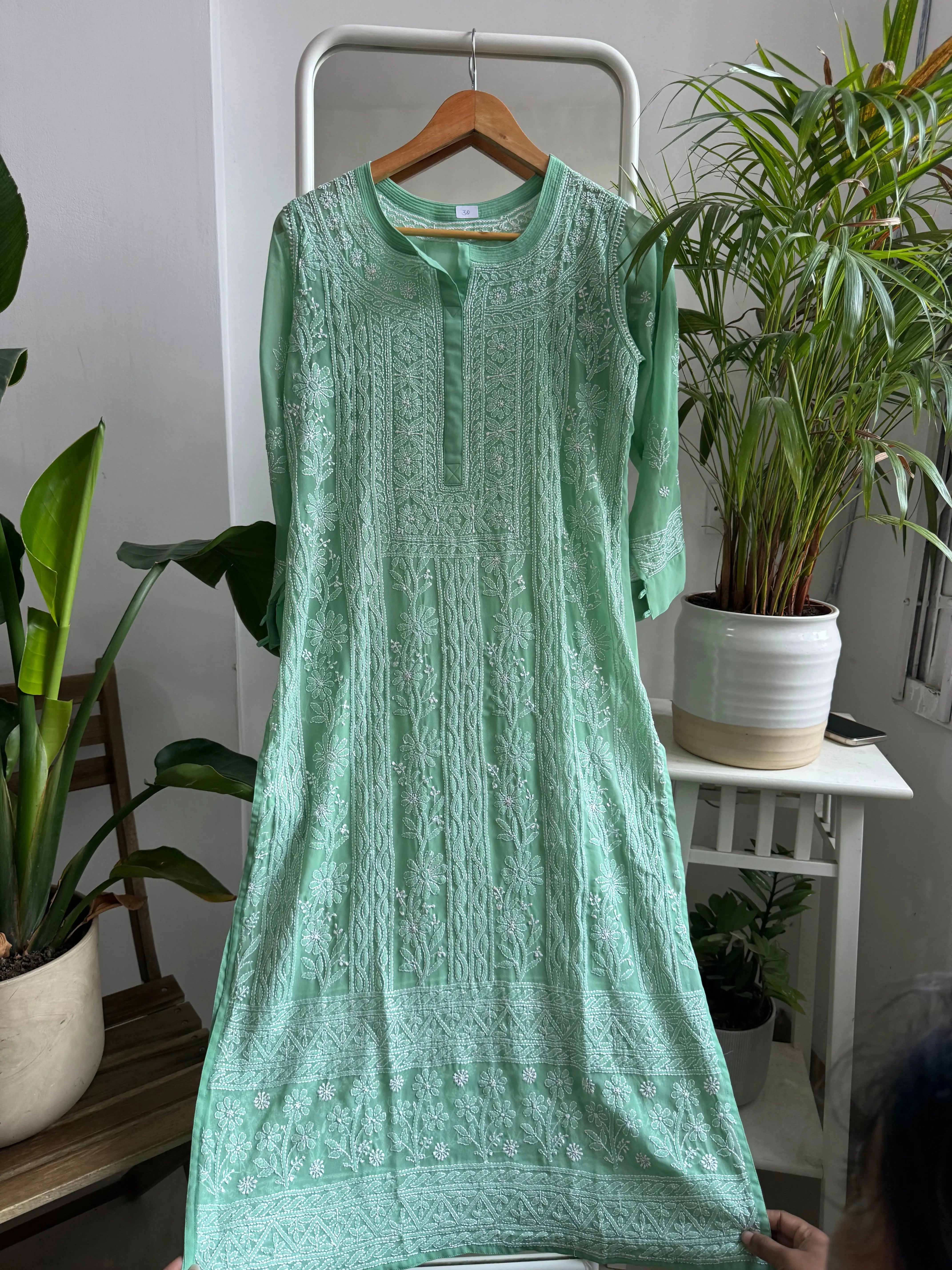 Chikankari Resham Jaal Kurti - Green ARIAA CHIKANKARI 