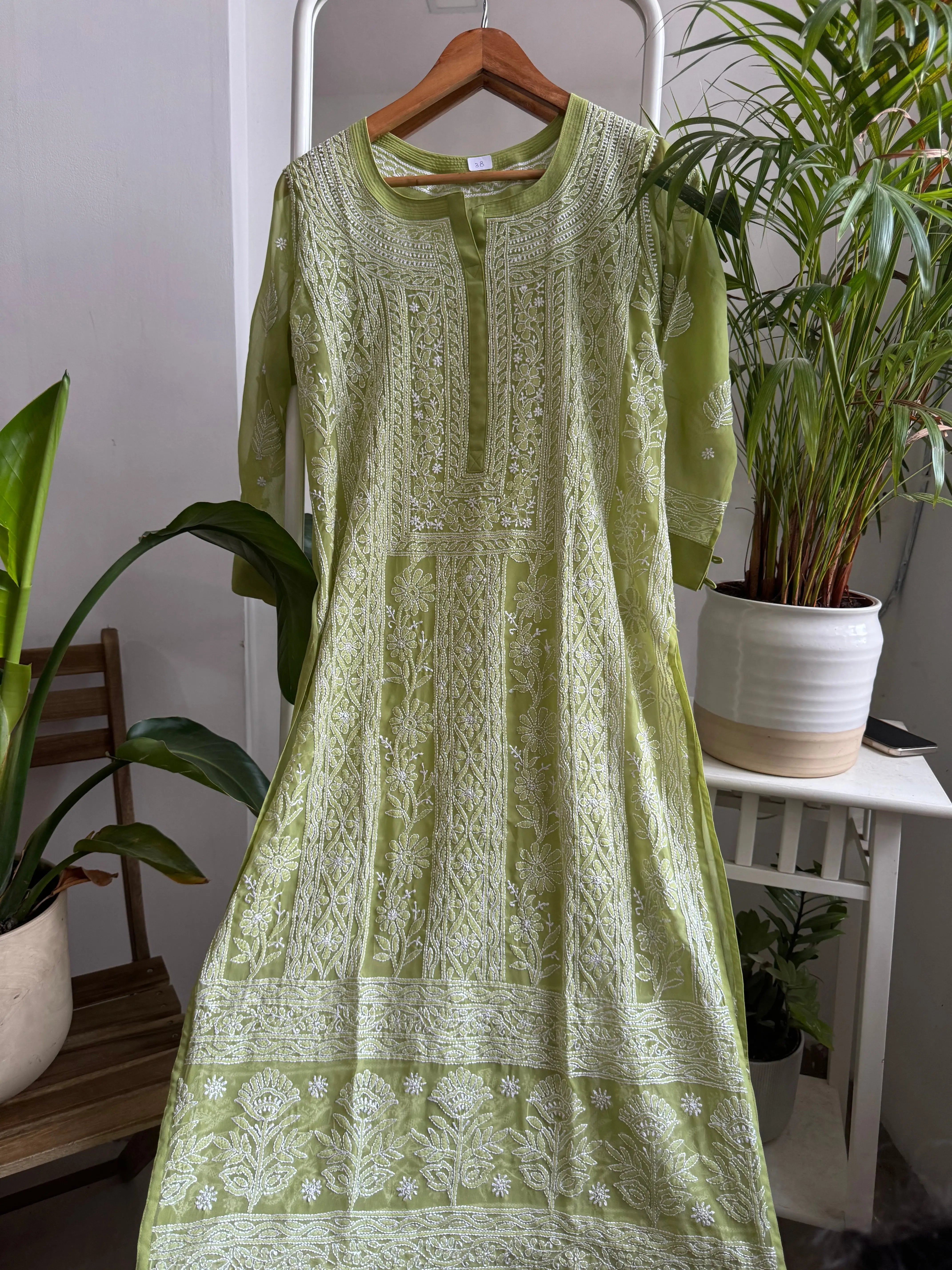 Chikankari Resham Jaal Kurti - Green ARIAA CHIKANKARI 