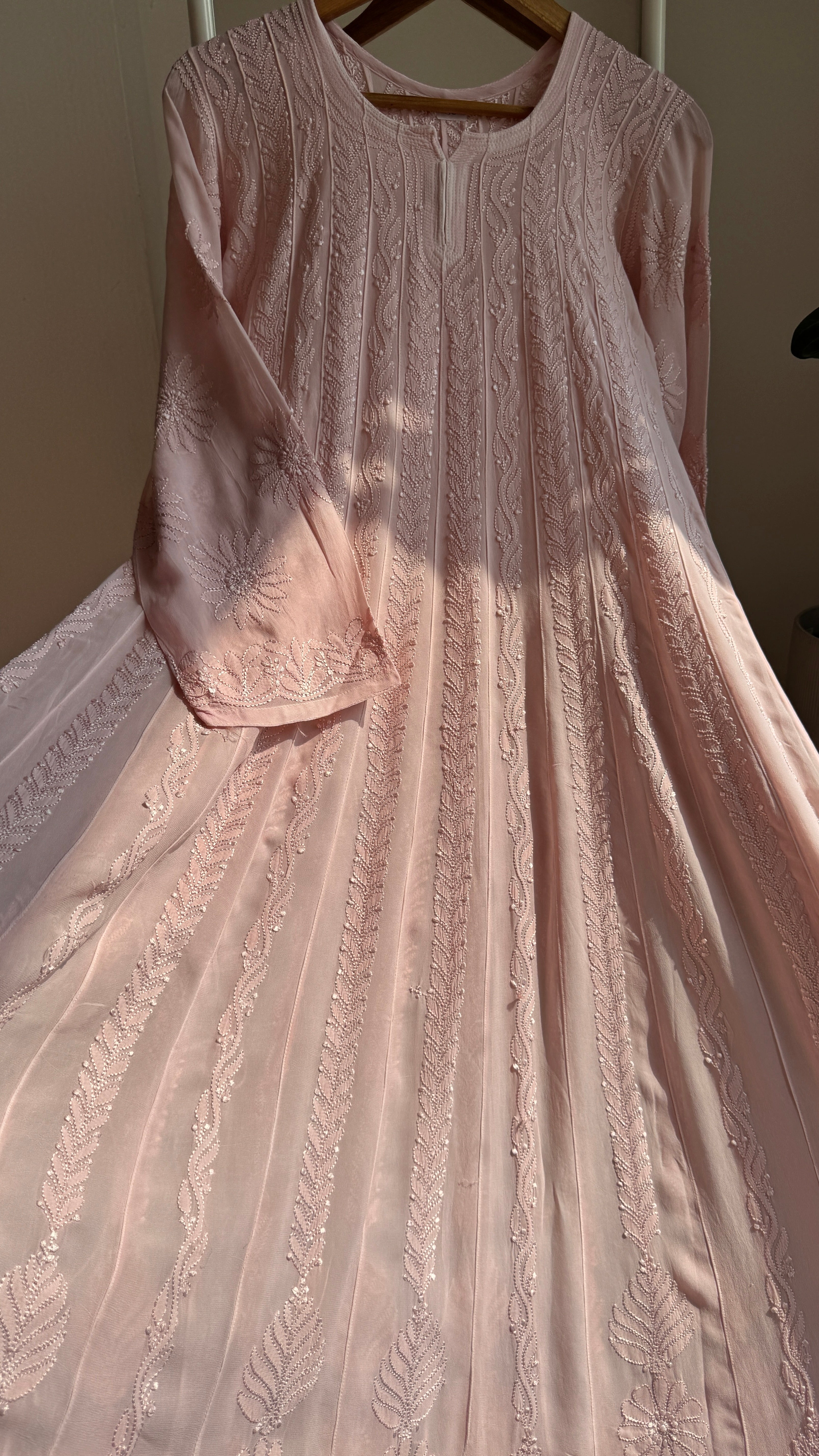 Viscose Chikankari Anarkali - Pale Pink