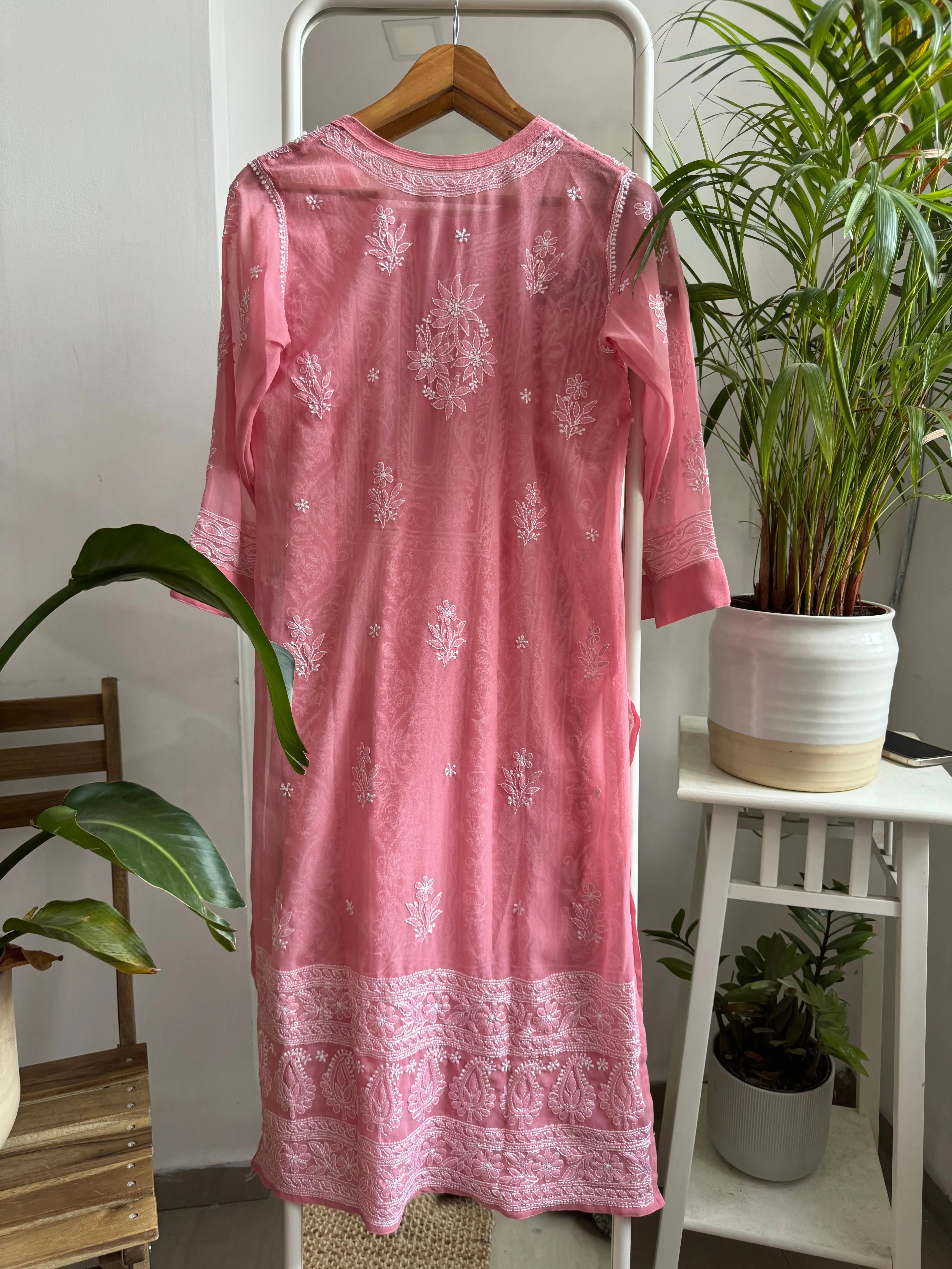 Chikankari Resham Jaal Kurti - Pink ARIAA CHIKANKARI 