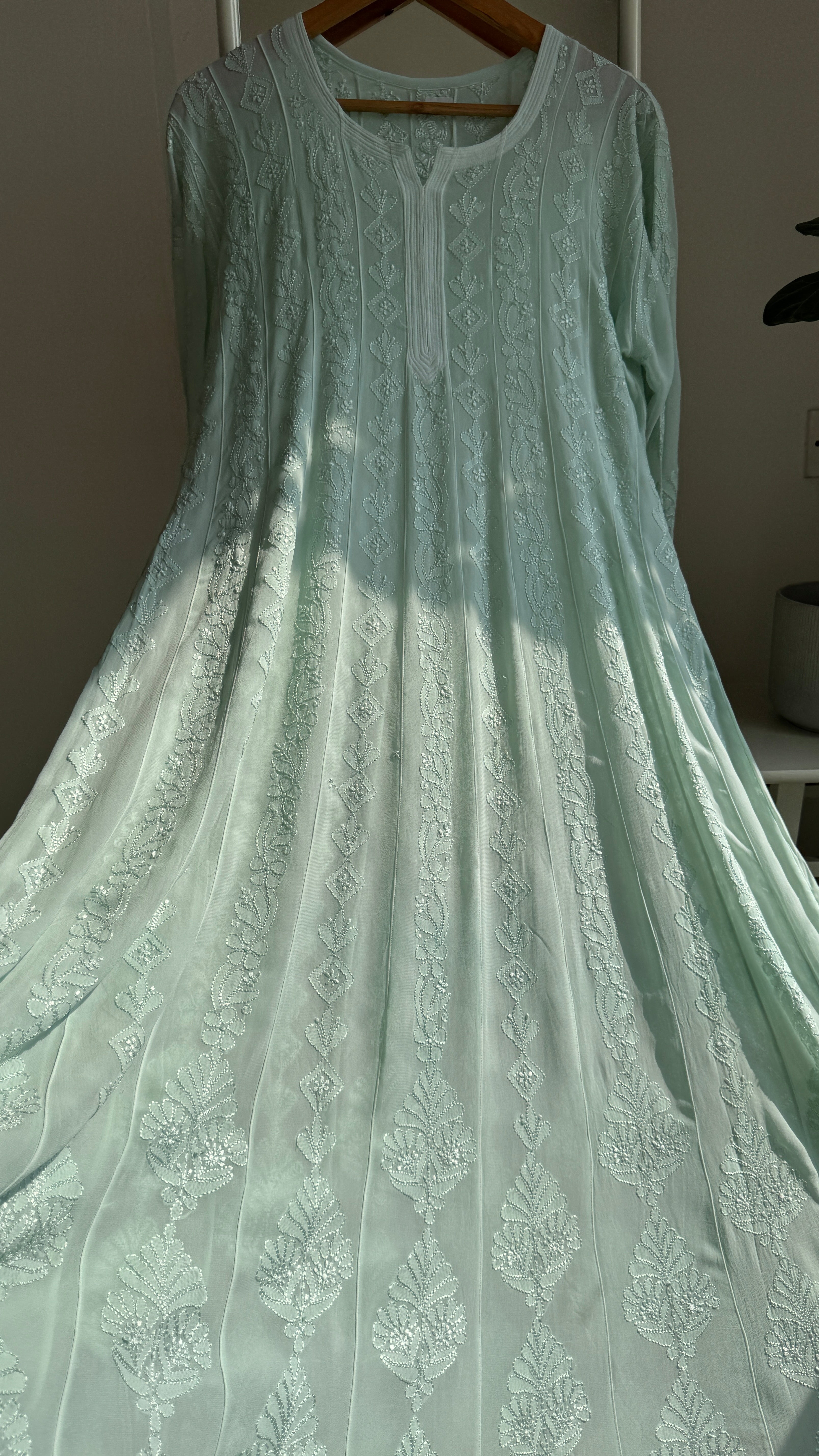 Viscose Chikankari Anarkali - Green