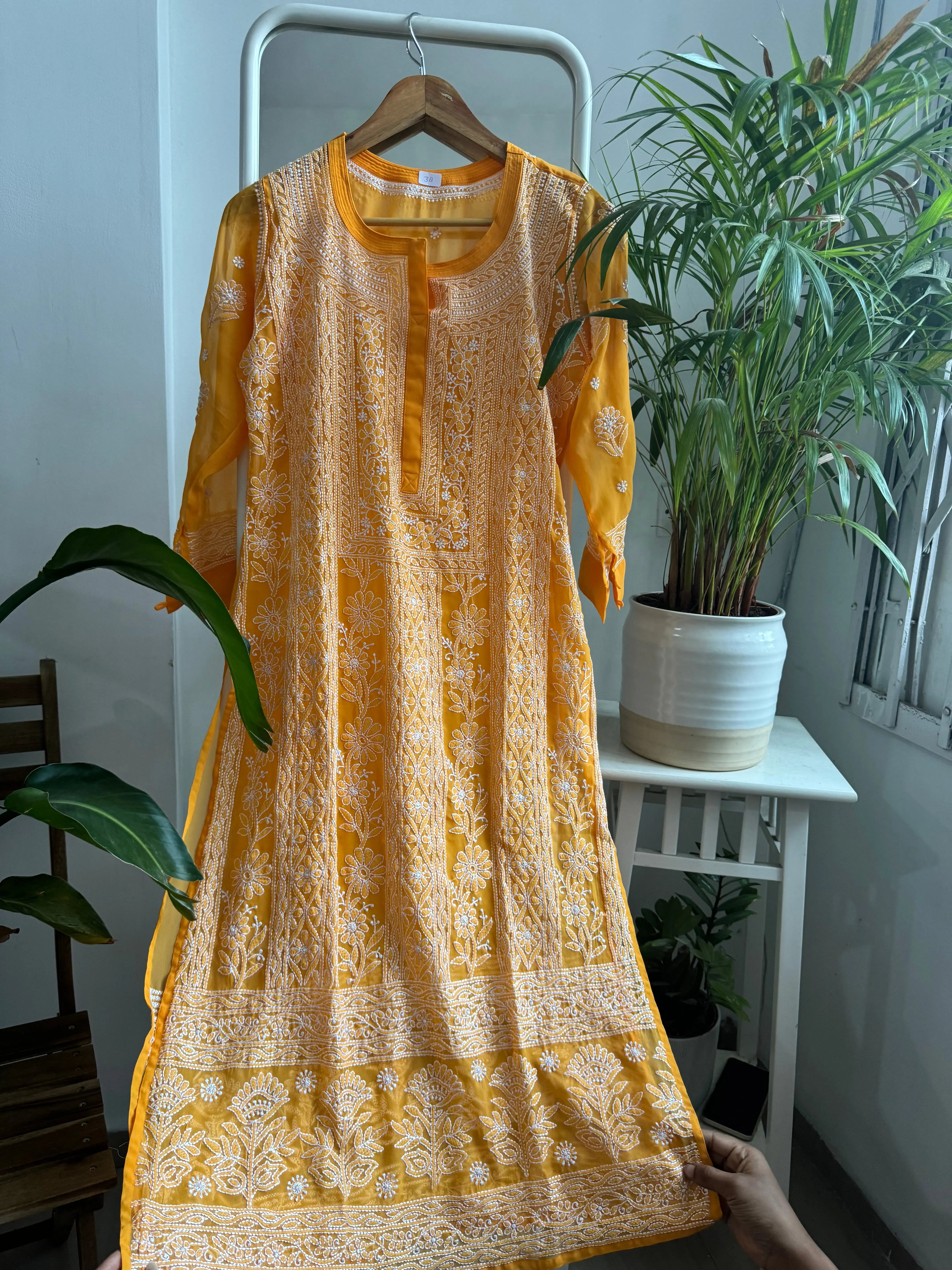 Chikankari Resham Jaal Kurti -  Orange ARIAA CHIKANKARI 