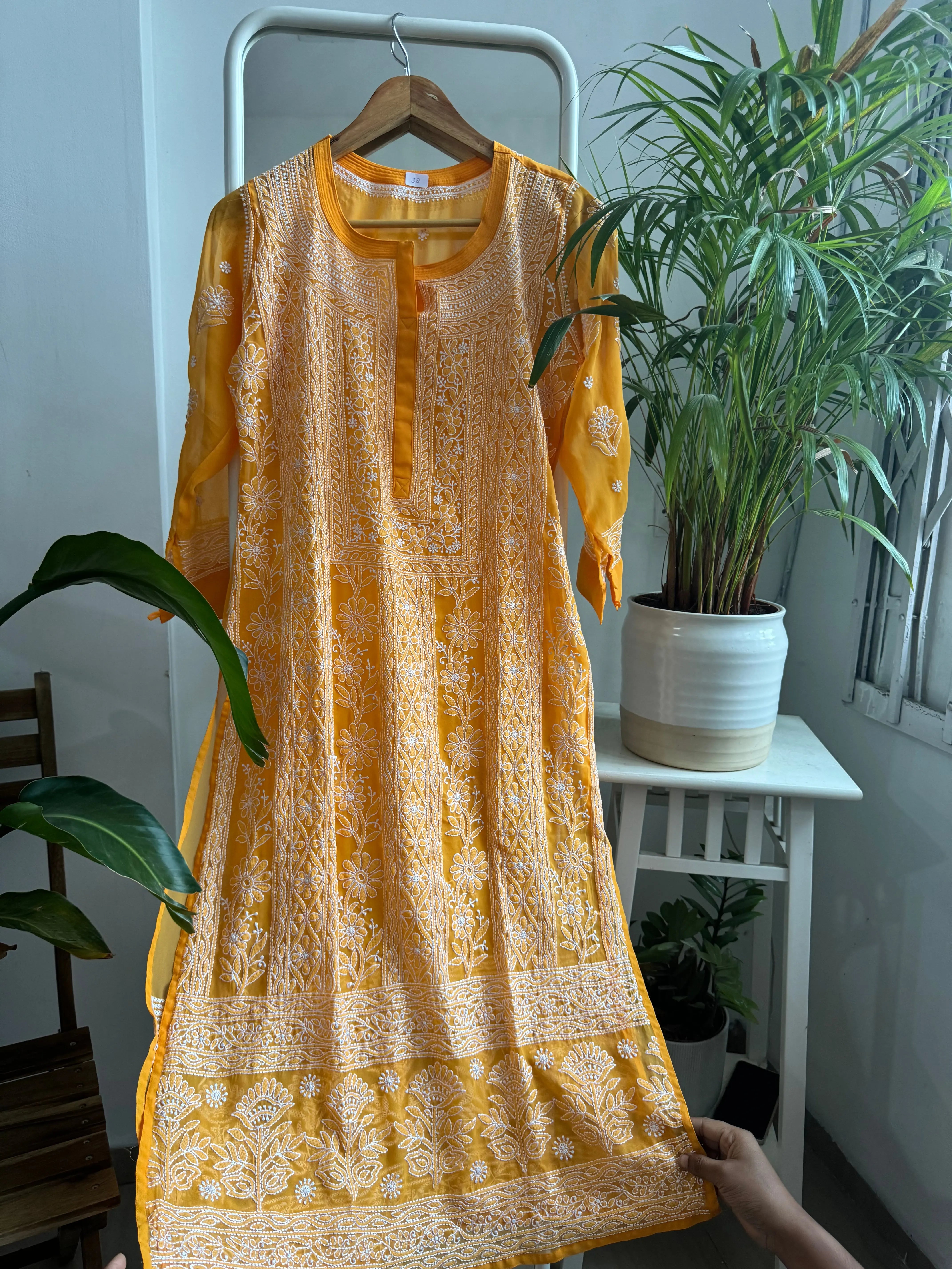 Chikankari Resham Jaal Kurti -  Orange ARIAA CHIKANKARI 