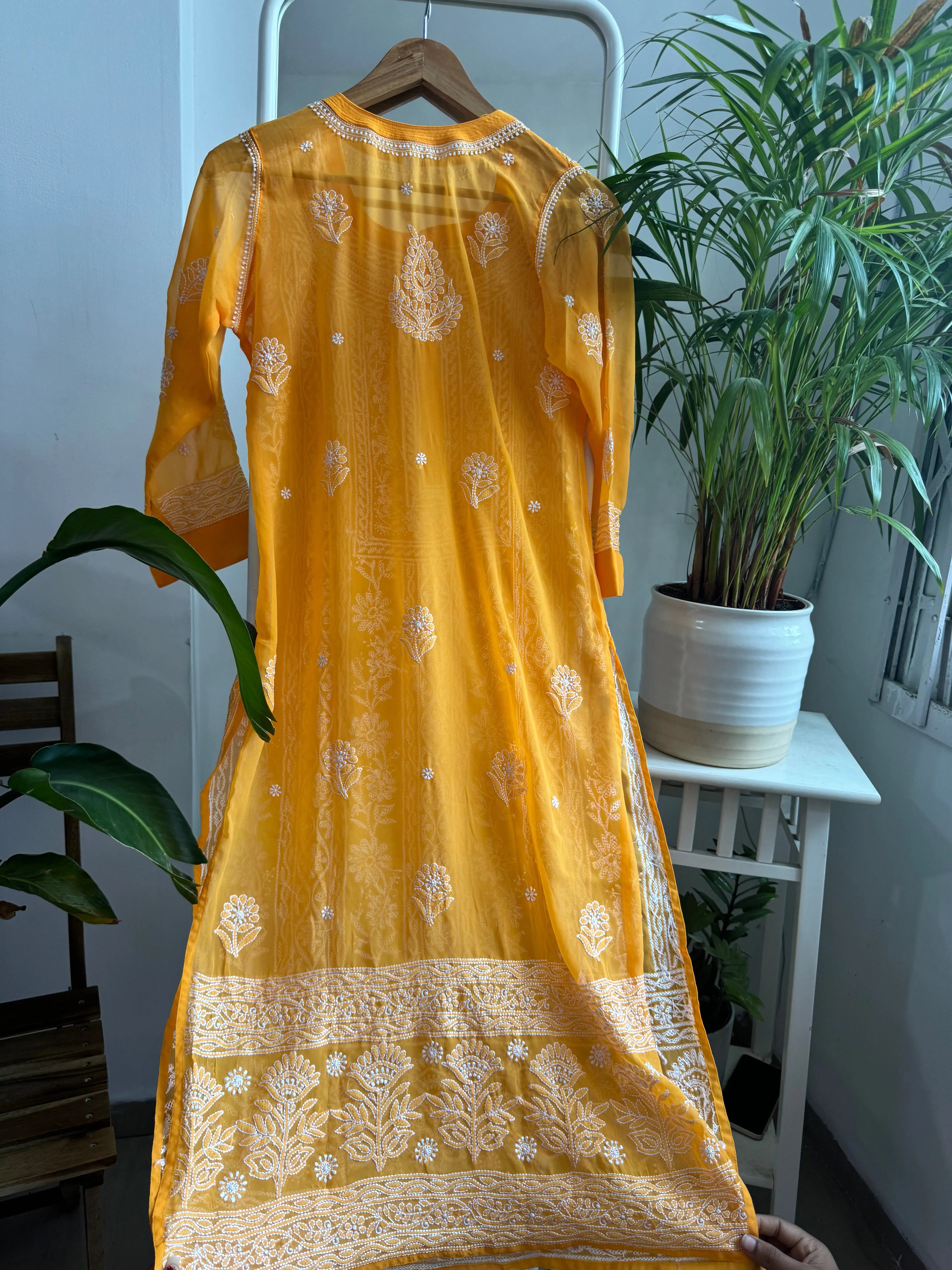 Chikankari Resham Jaal Kurti -  Orange ARIAA CHIKANKARI 