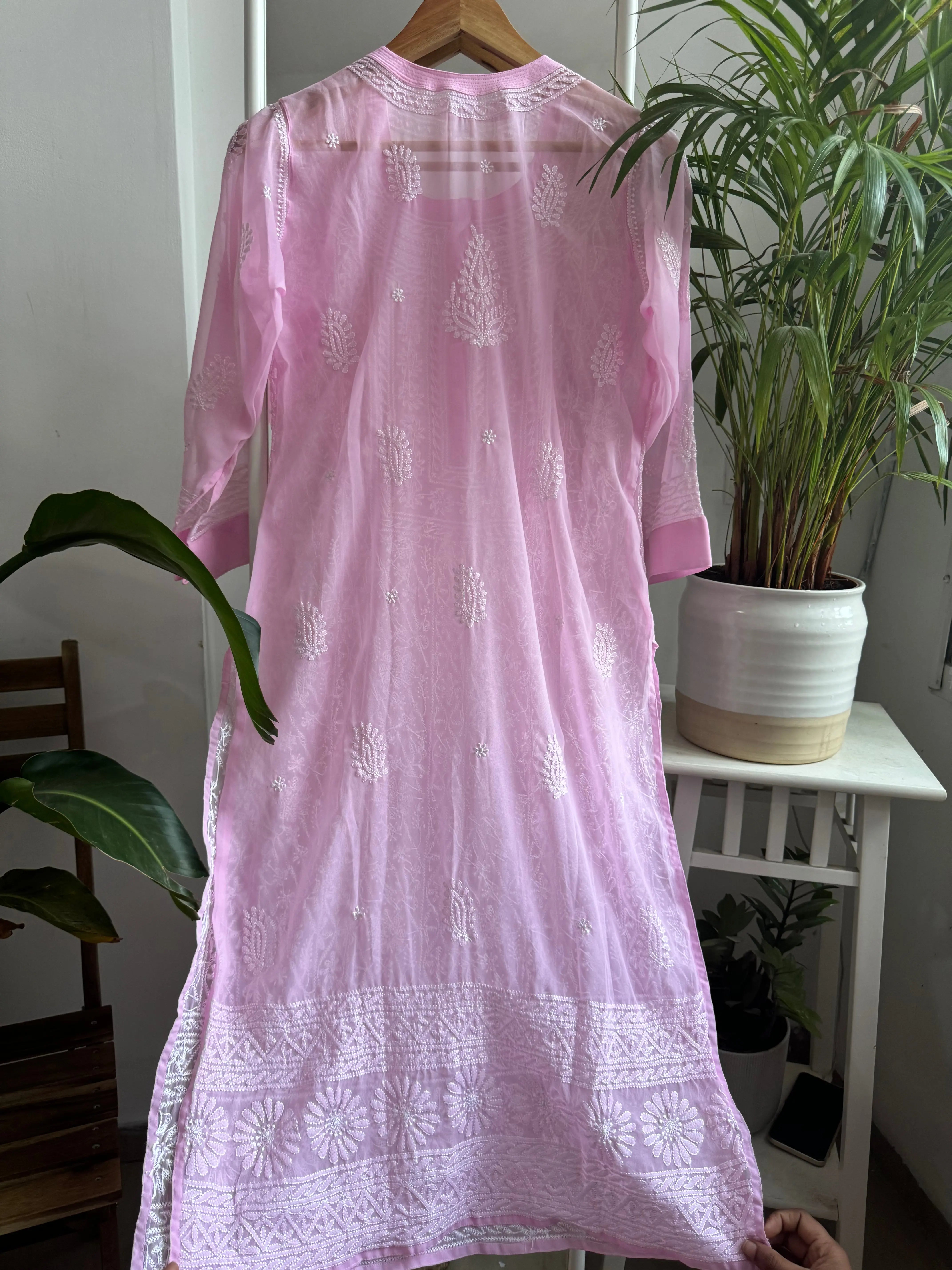 Chikankari Resham Jaal Kurti - Pink ARIAA CHIKANKARI 