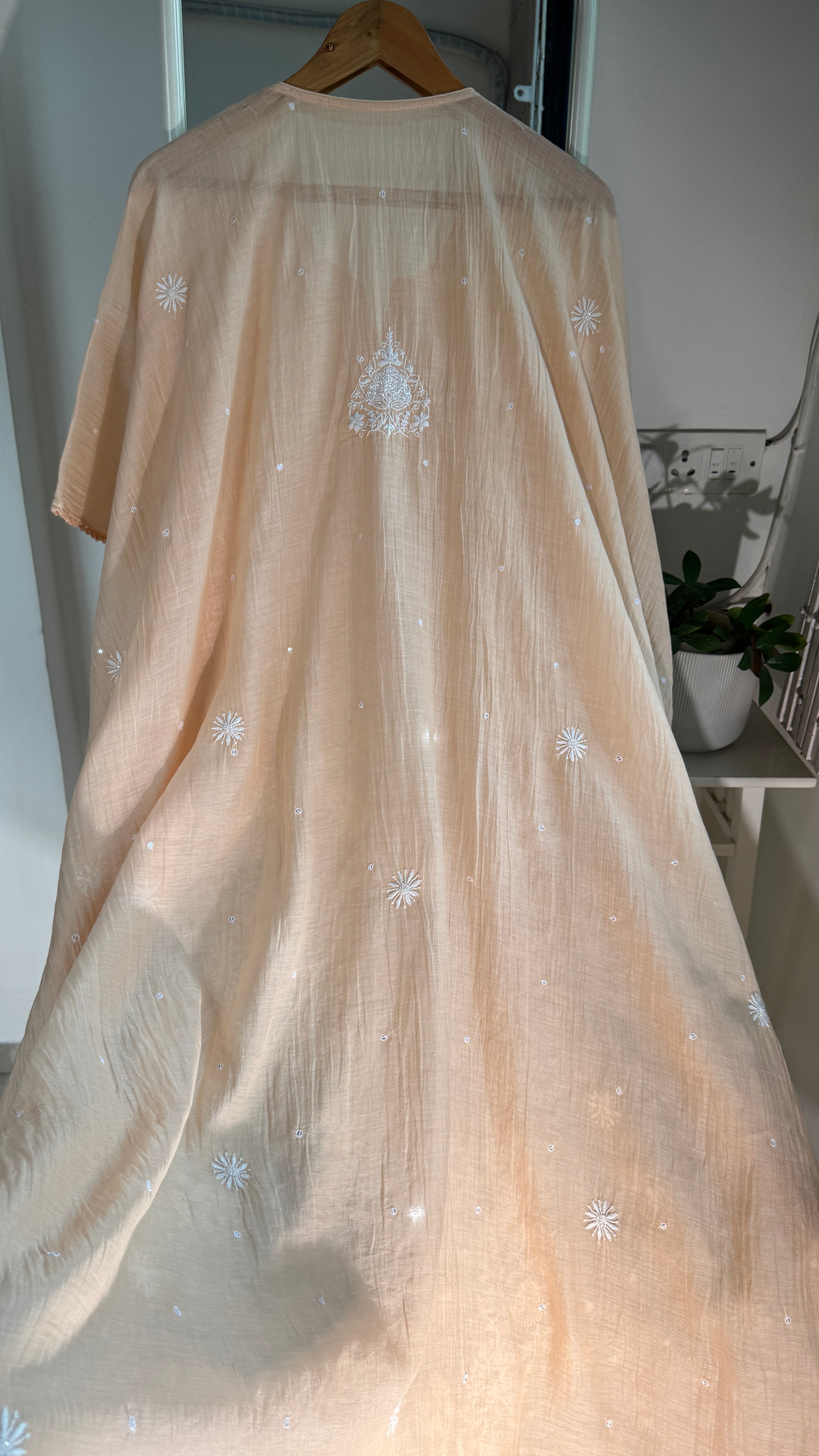Mul Chanderi Chikankari Kaftan - Peach