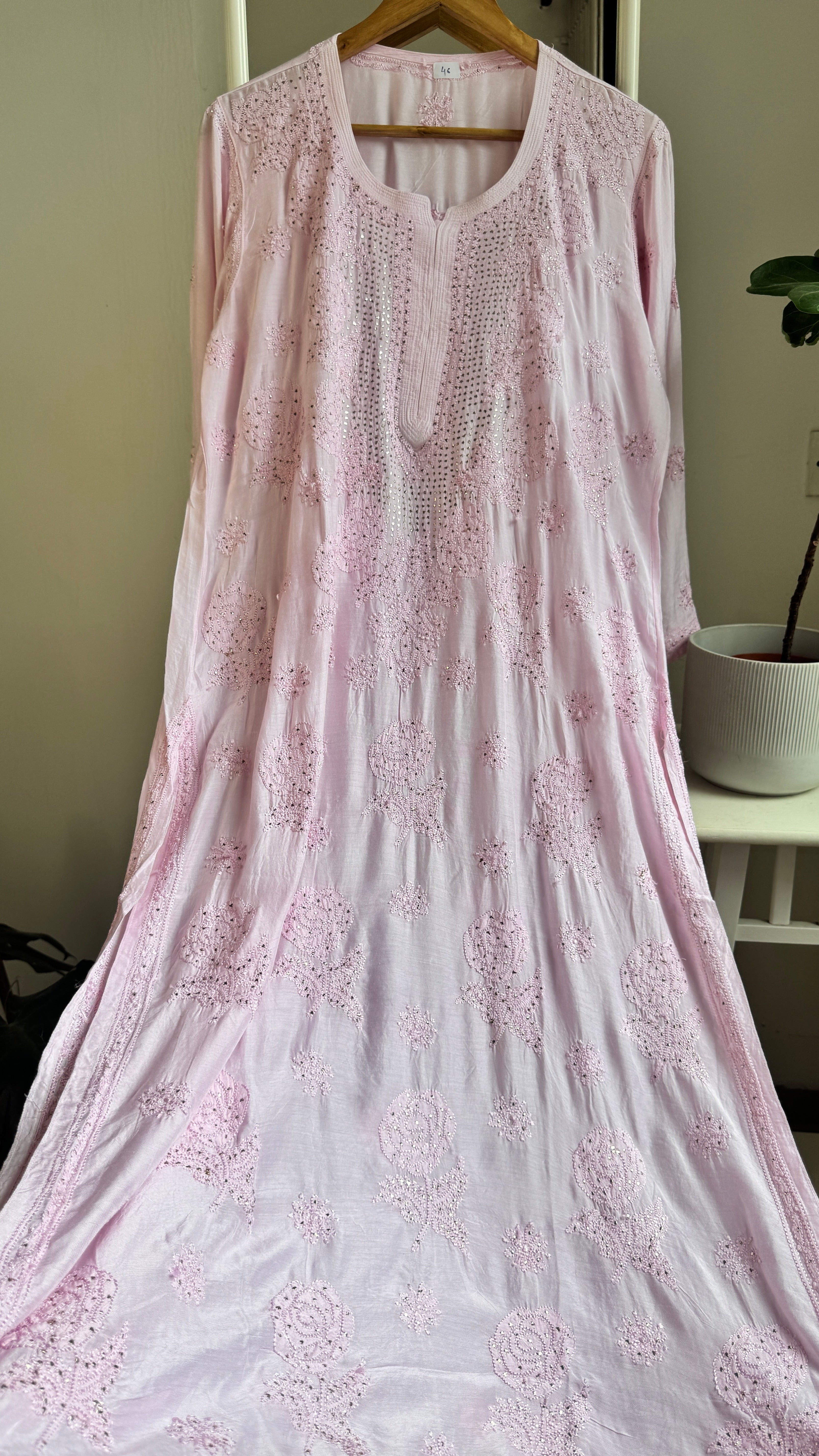 Muslin Chikankari Kurti with Mukaish work - Pink