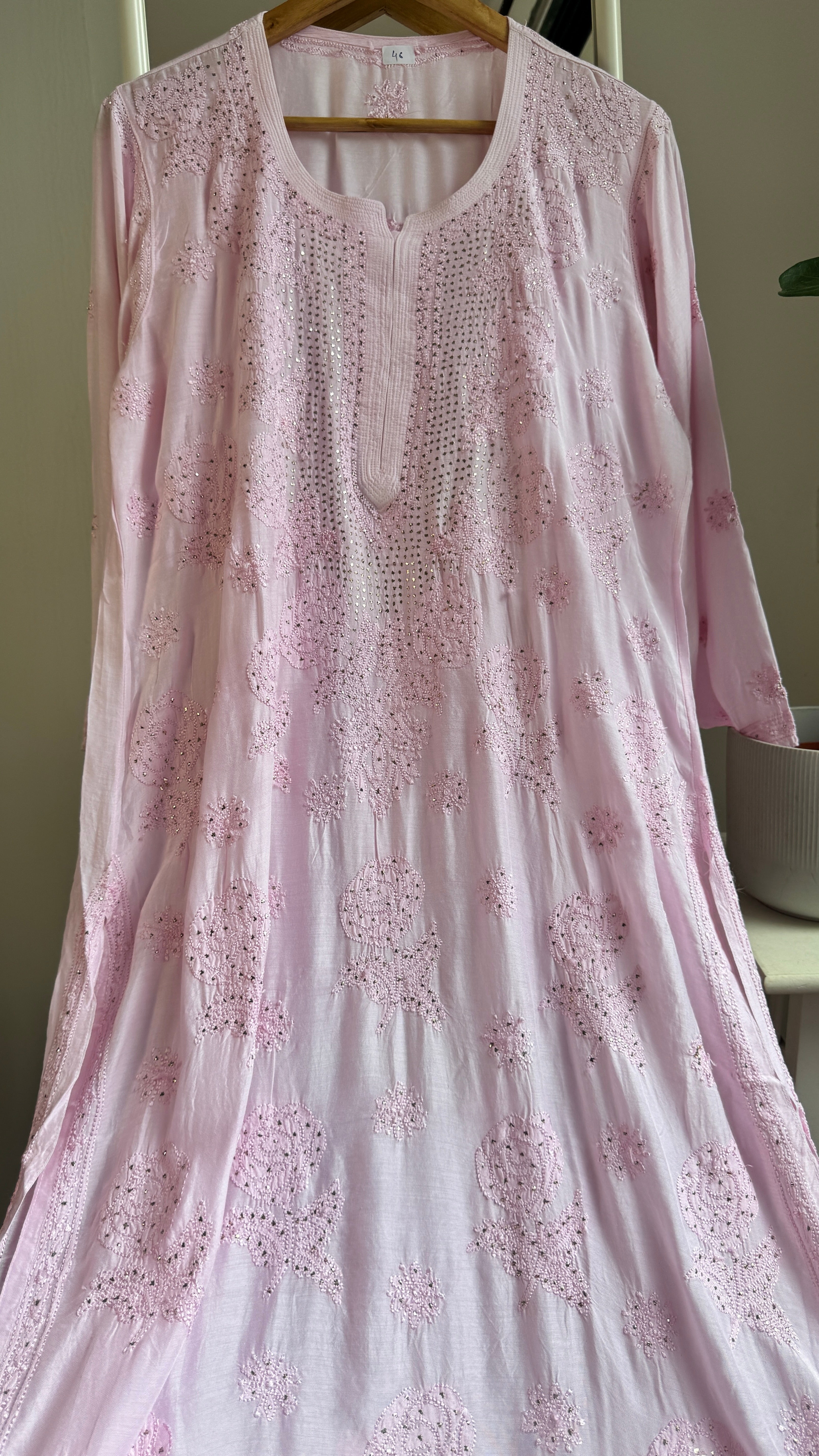 Muslin Chikankari Kurti with Mukaish work - Pink