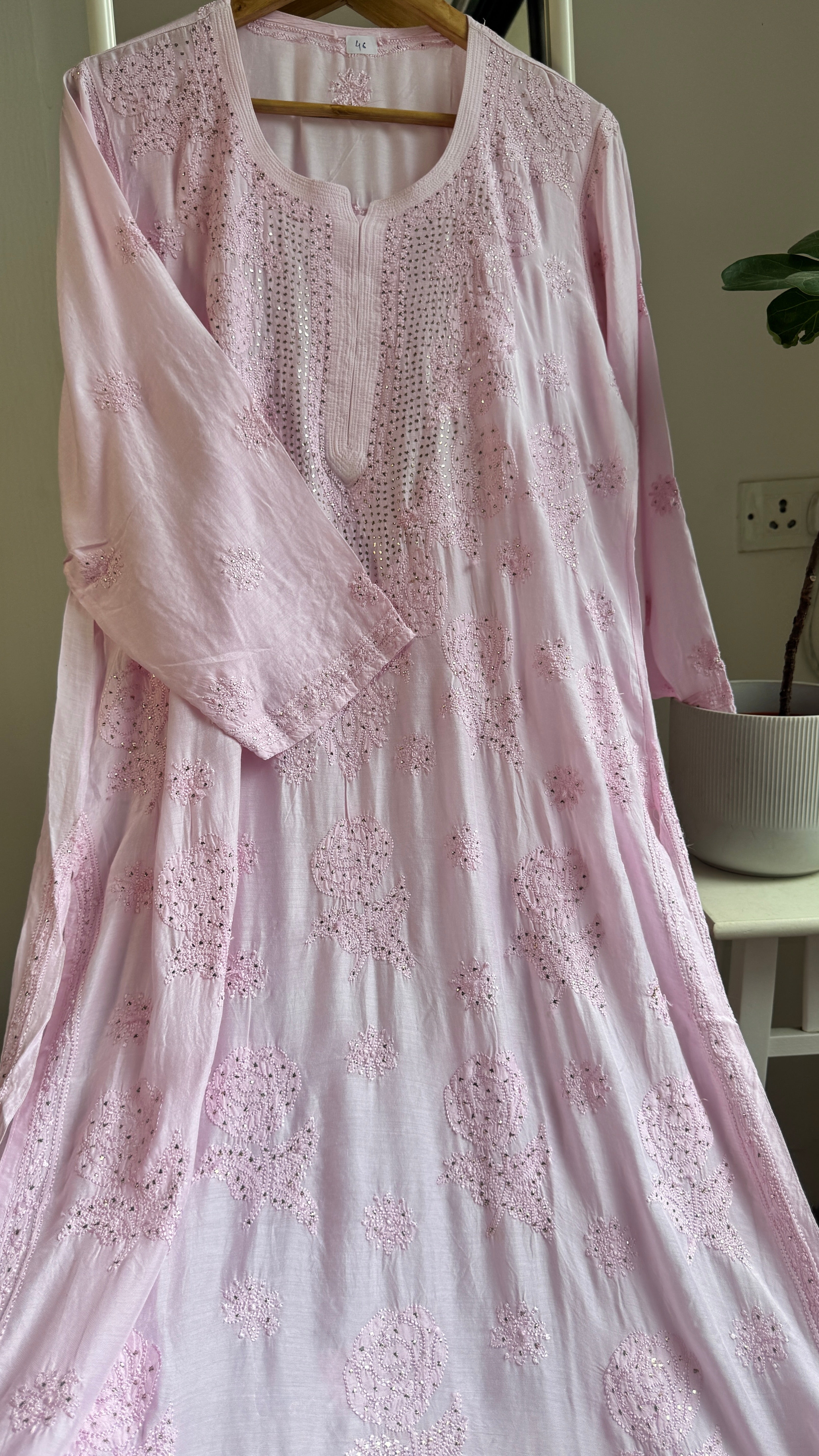 Muslin Chikankari Kurti with Mukaish work - Pink
