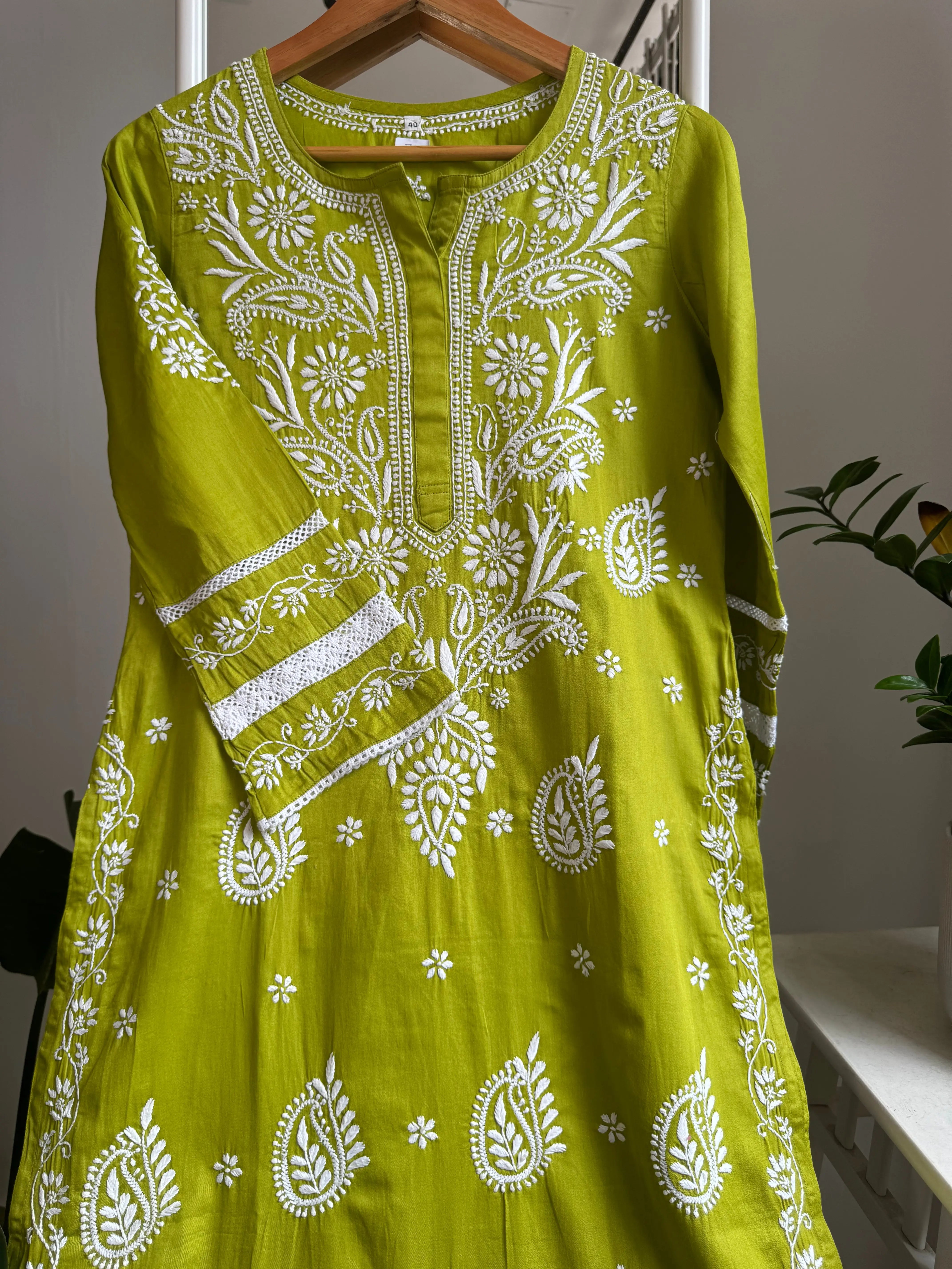 Cotton Chikankari Kurti -  Mehndi Green ARIAA CHIKANKARI 