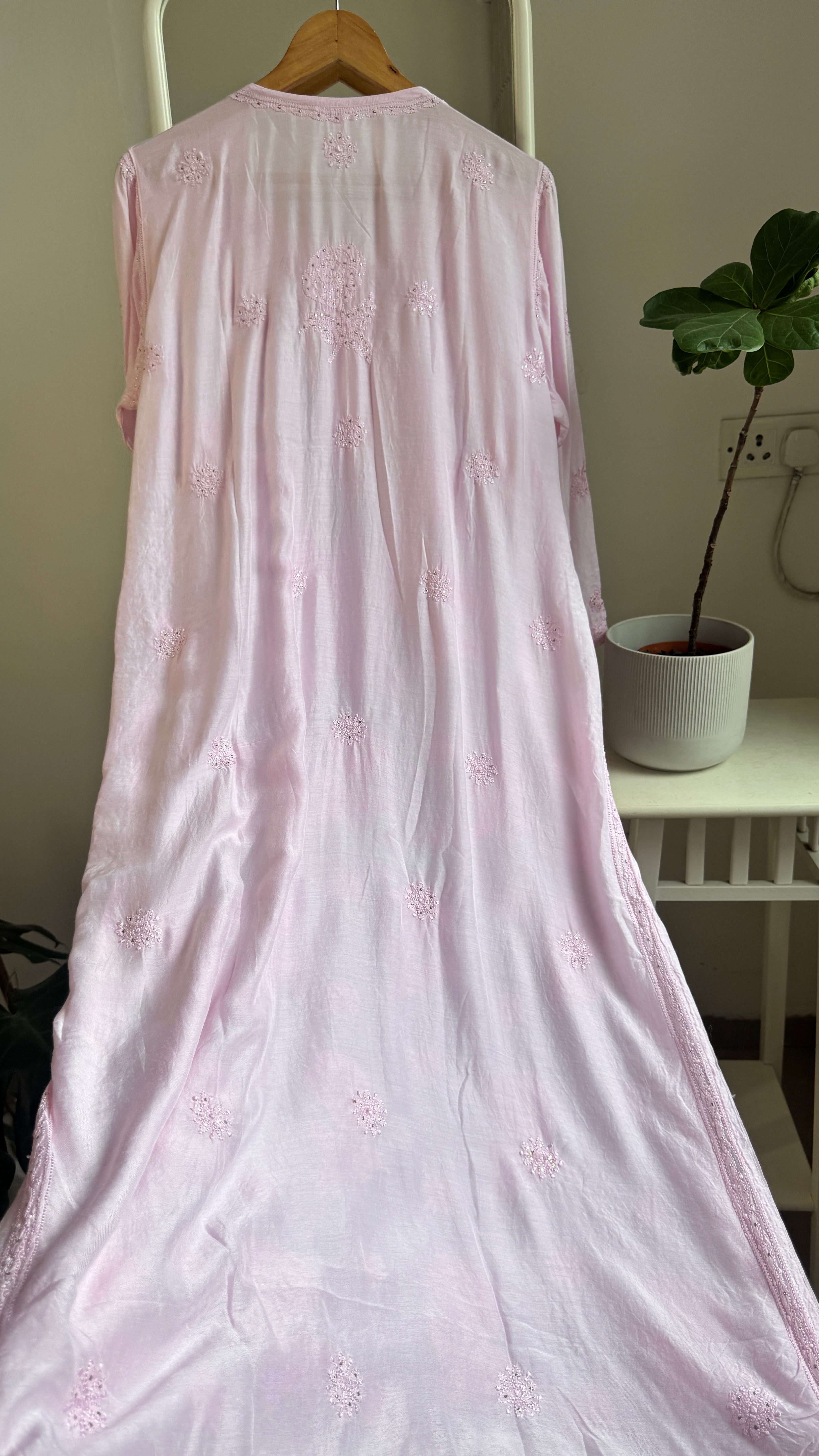 Muslin Chikankari Kurti with Mukaish work - Pink