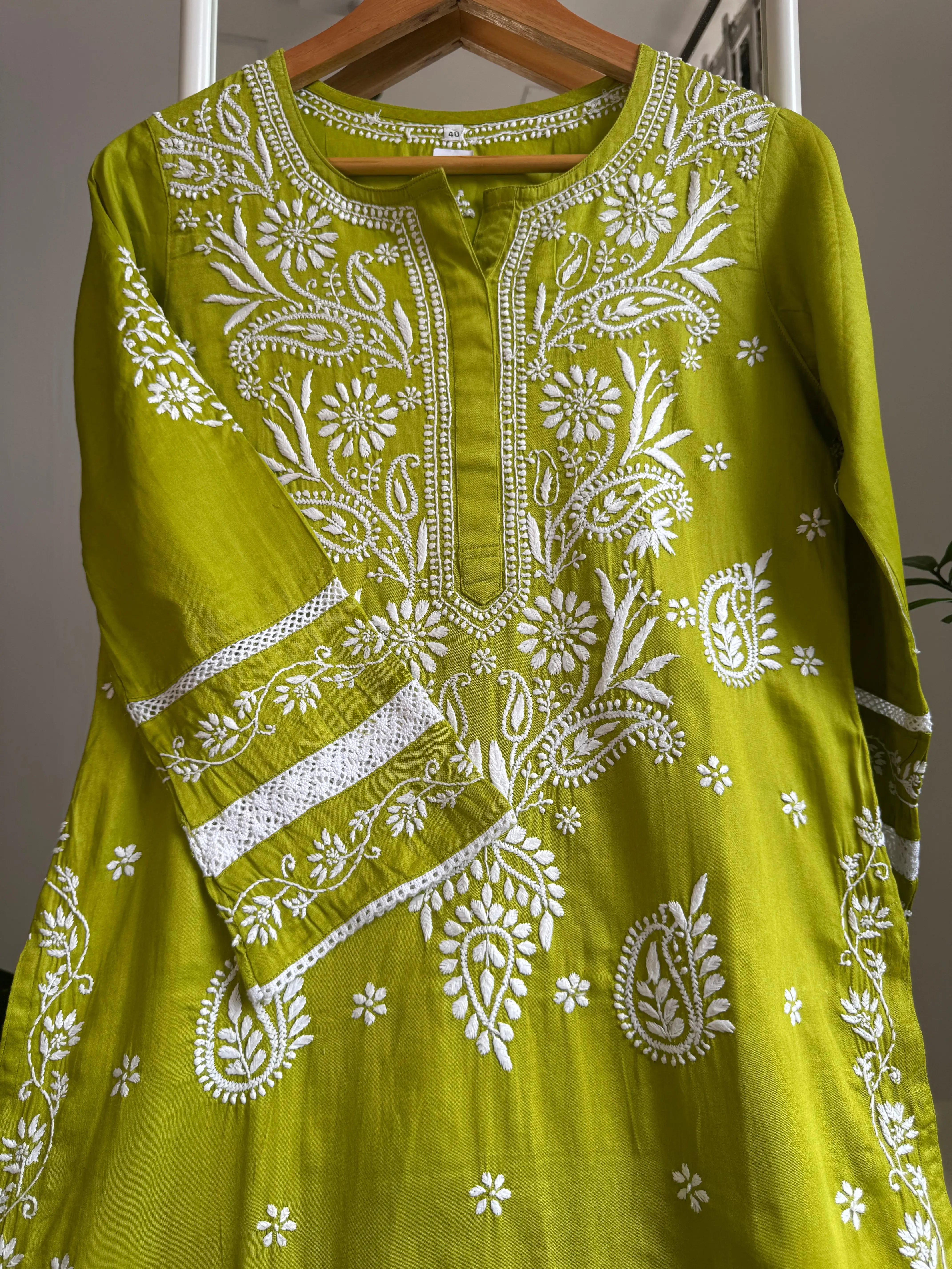 Cotton Chikankari Kurti -  Mehndi Green ARIAA CHIKANKARI 