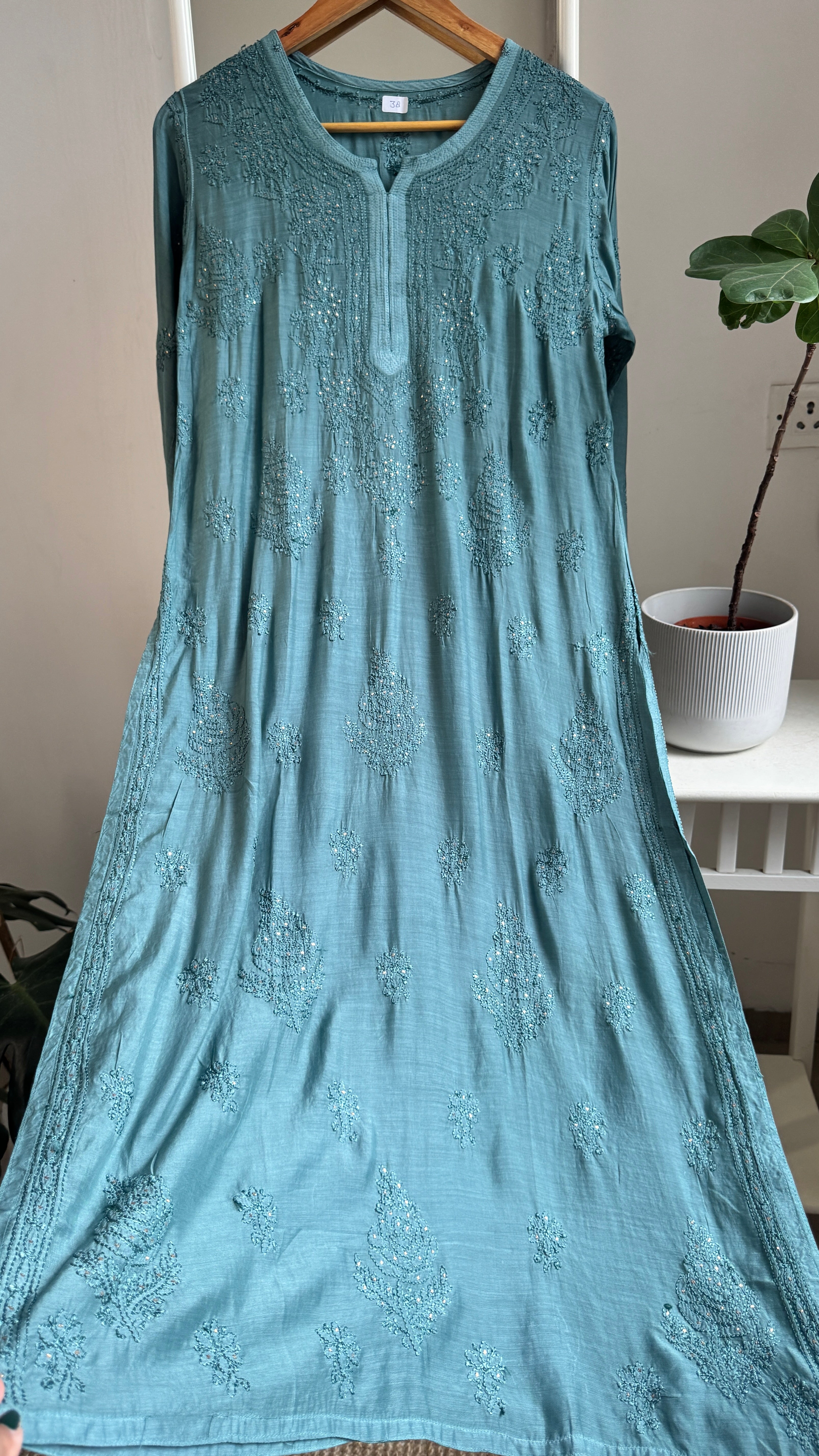 Muslin Chikankari Kurti with Mukaish work - Tiffany Green
