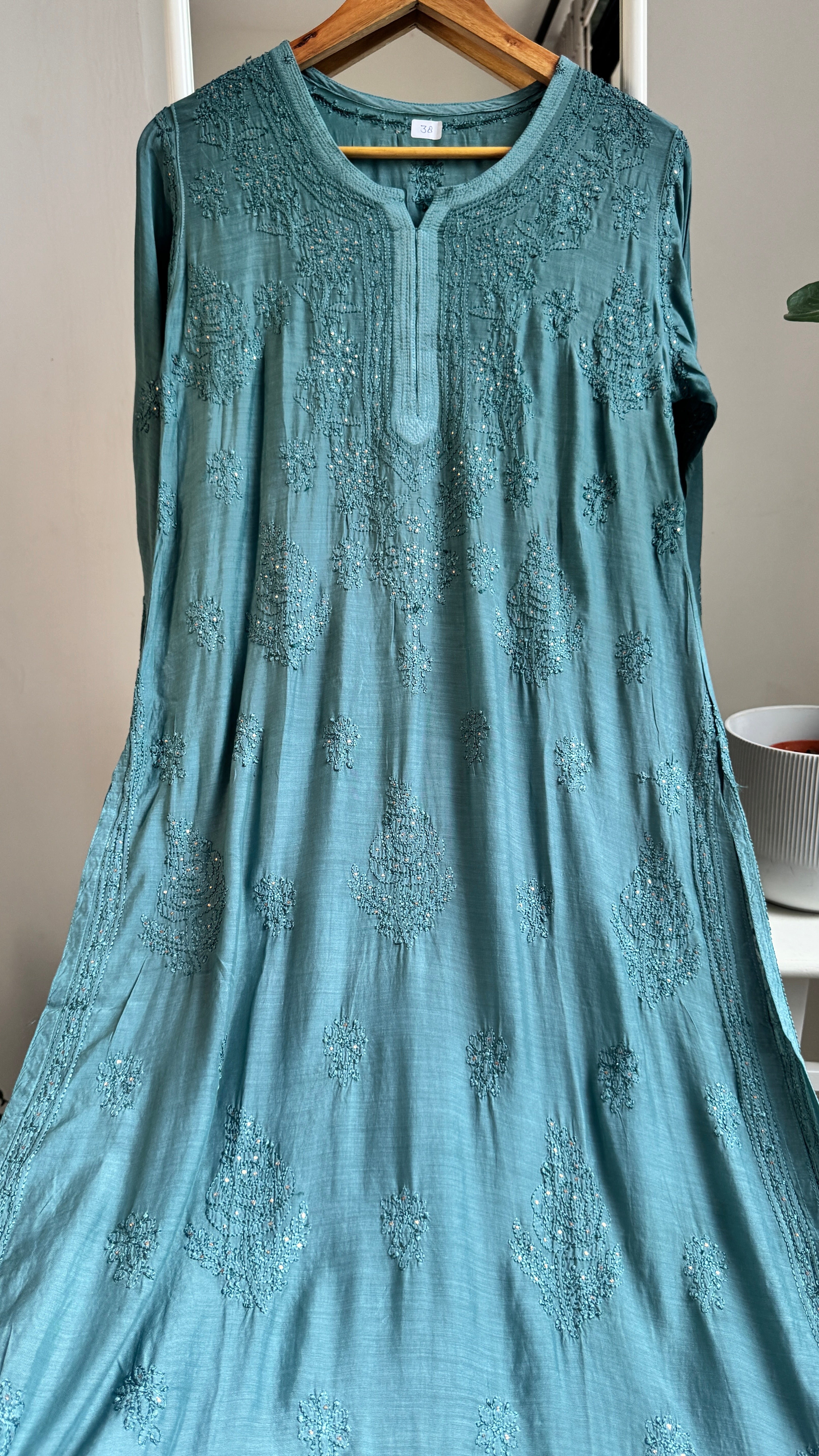 Muslin Chikankari Kurti with Mukaish work - Tiffany Green