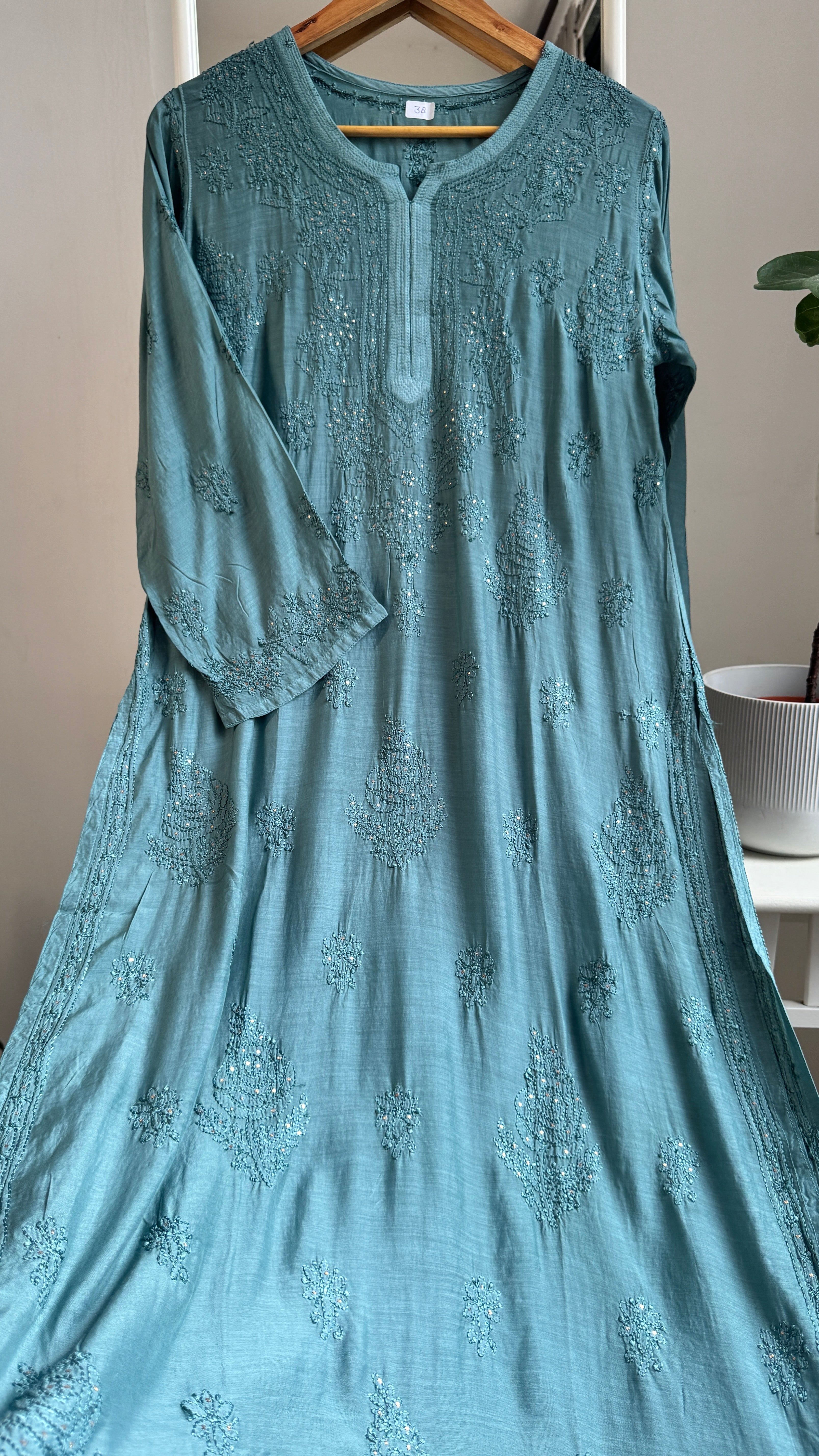 Muslin Chikankari Kurti with Mukaish work - Tiffany Green