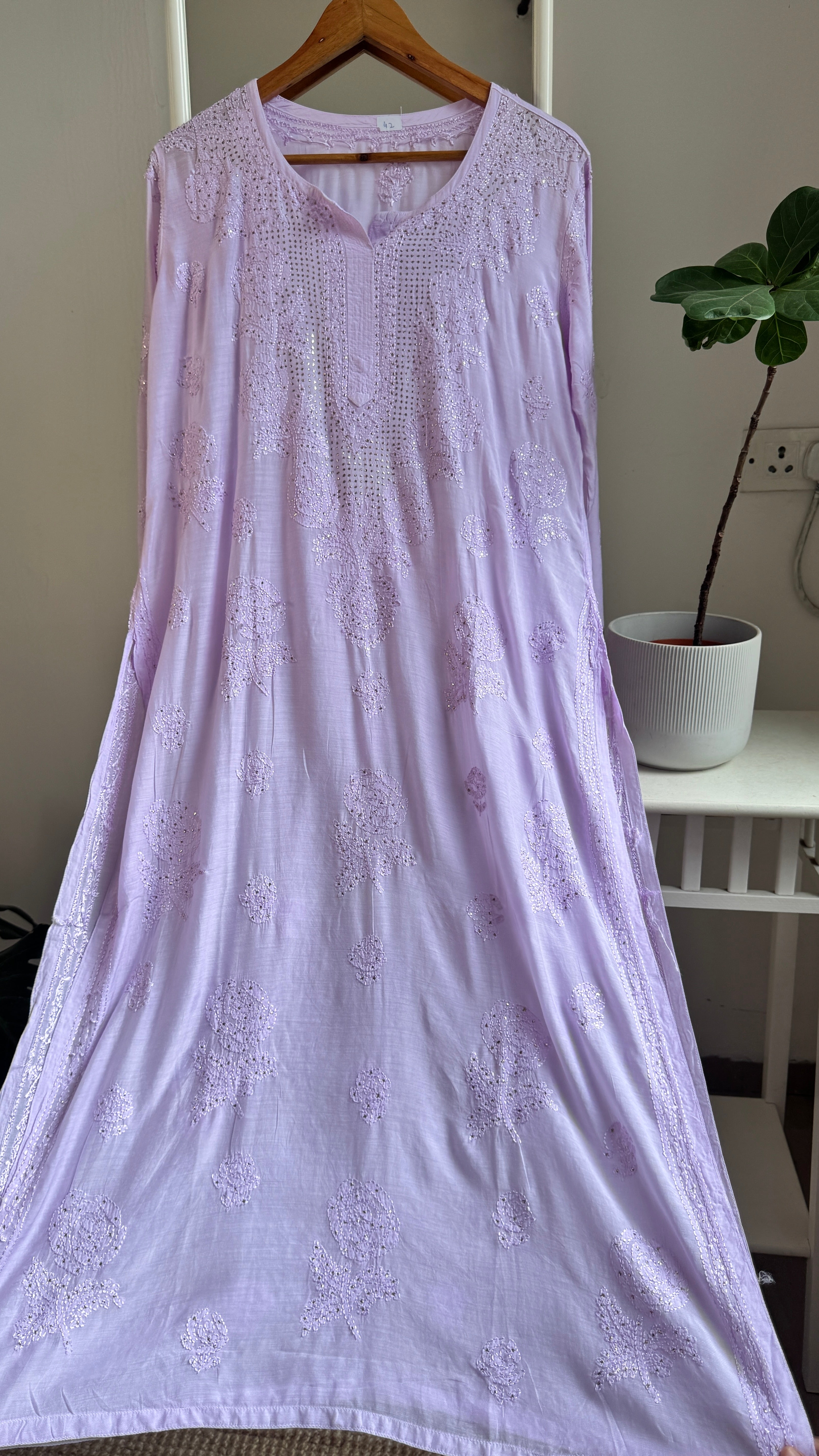 Muslin Chikankari Kurti with Mukaish work - Lilac