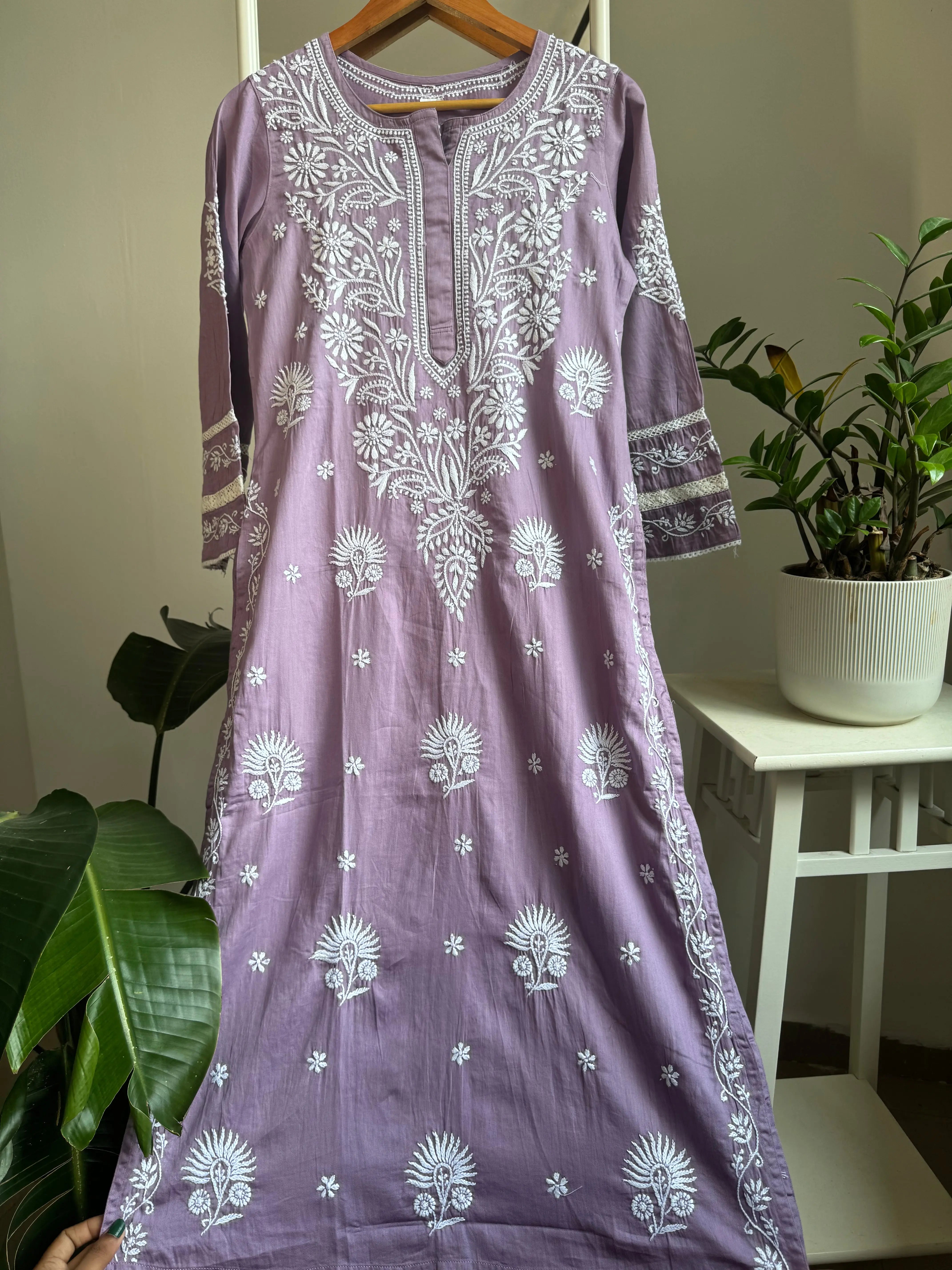 Cotton Chikankari Kurti -  Mauve ARIAA CHIKANKARI 