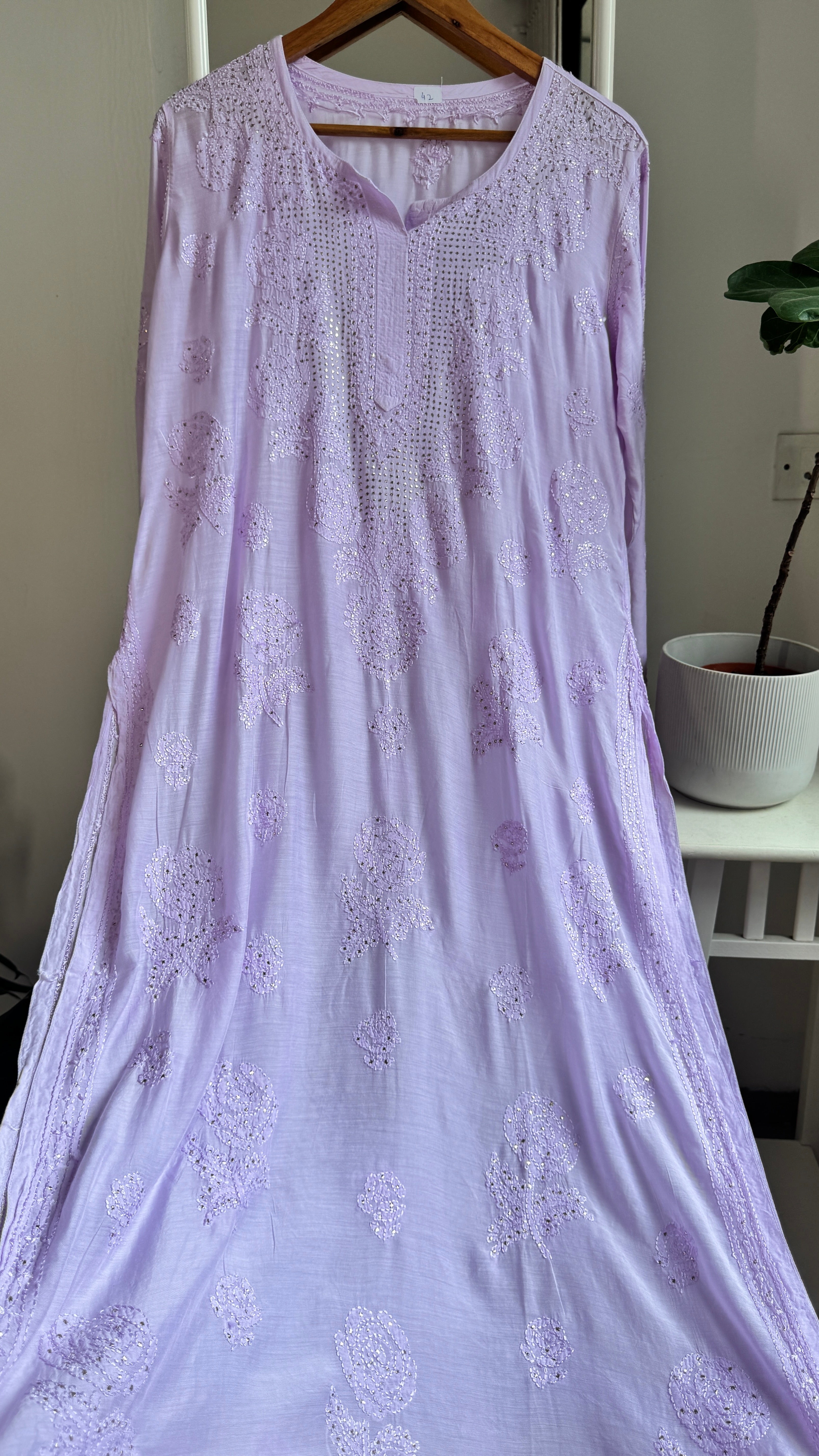 Muslin Chikankari Kurti with Mukaish work - Lilac