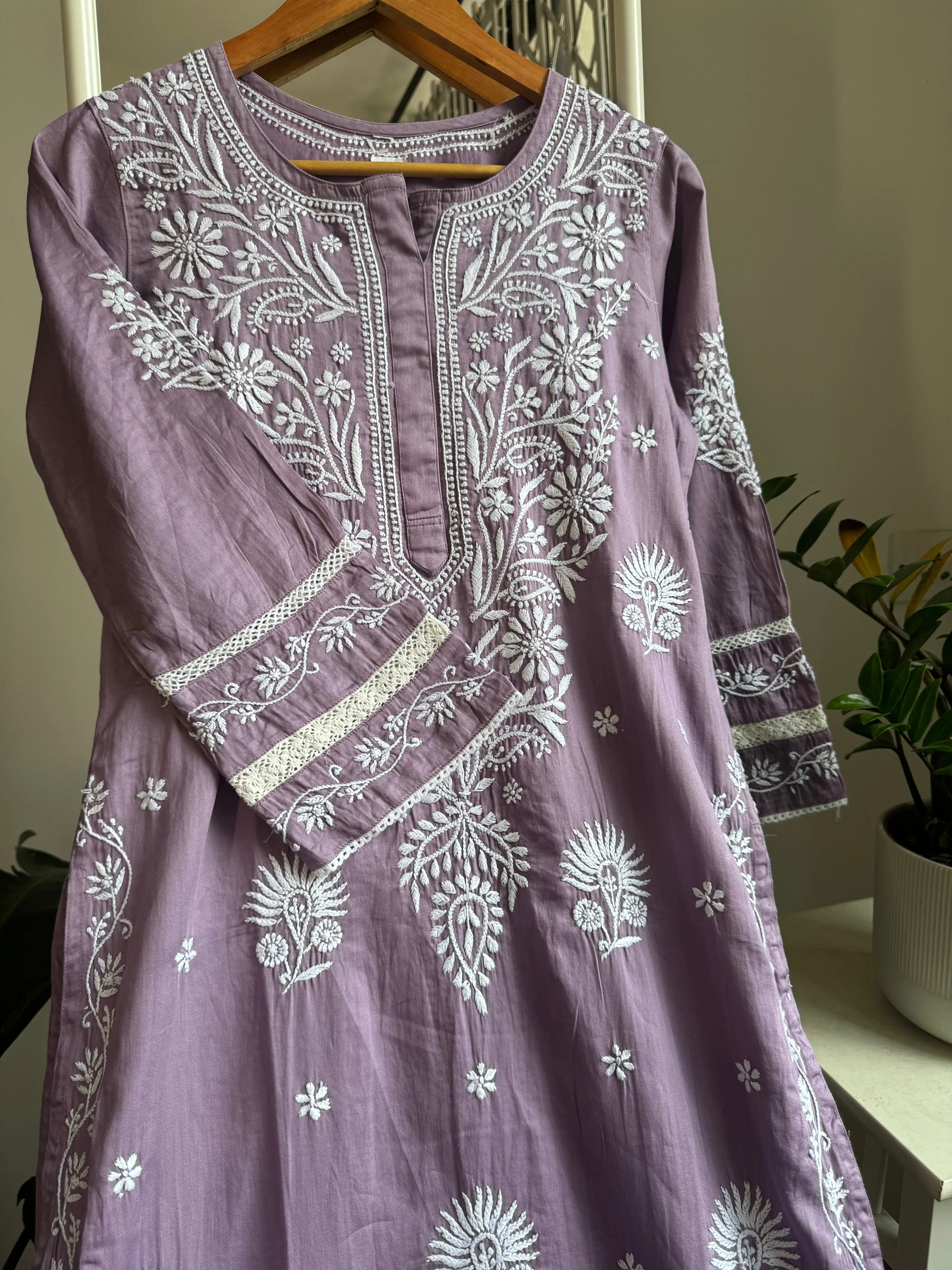 Cotton Chikankari Kurti -  Mauve ARIAA CHIKANKARI 