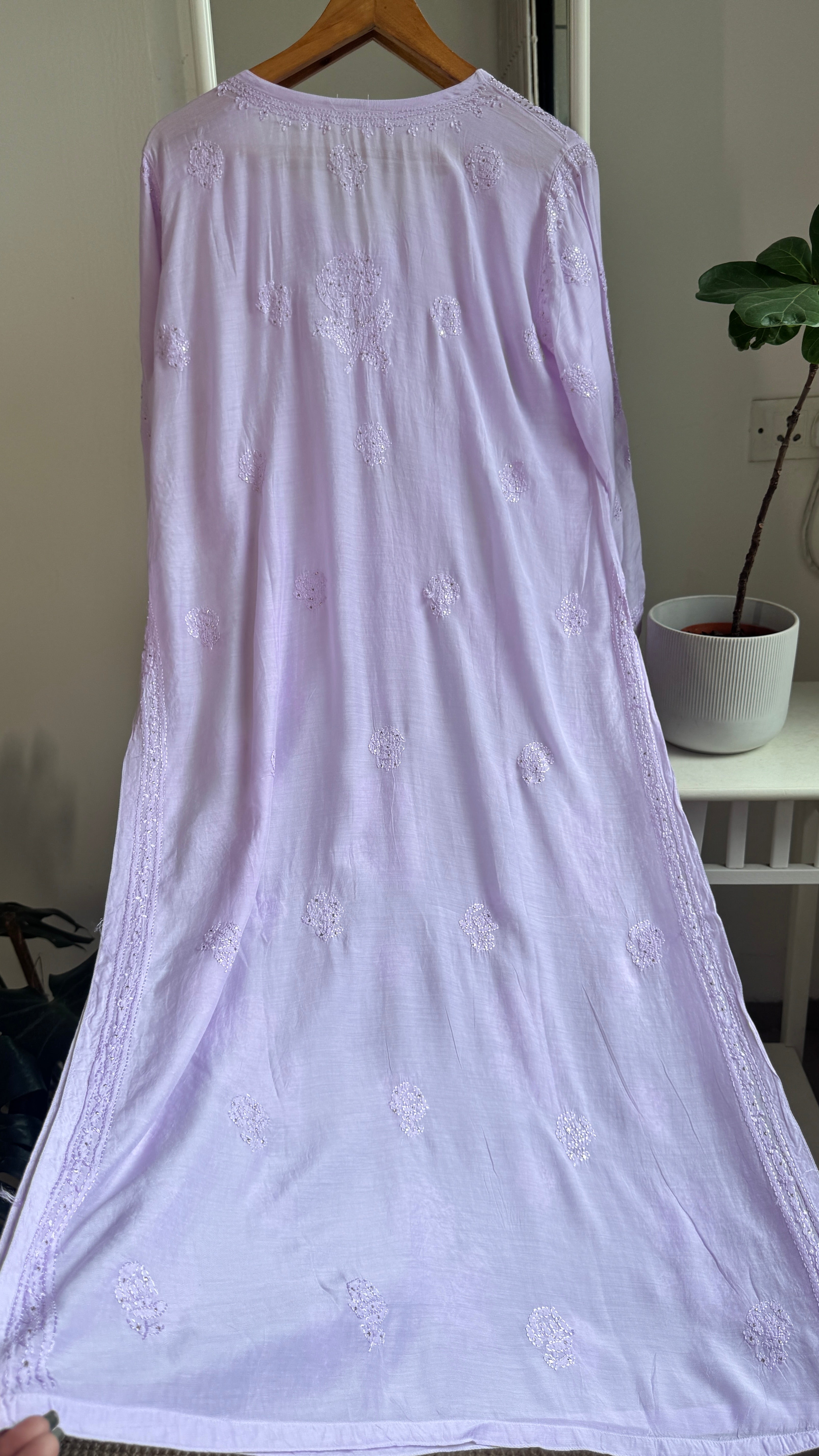 Muslin Chikankari Kurti with Mukaish work - Lilac