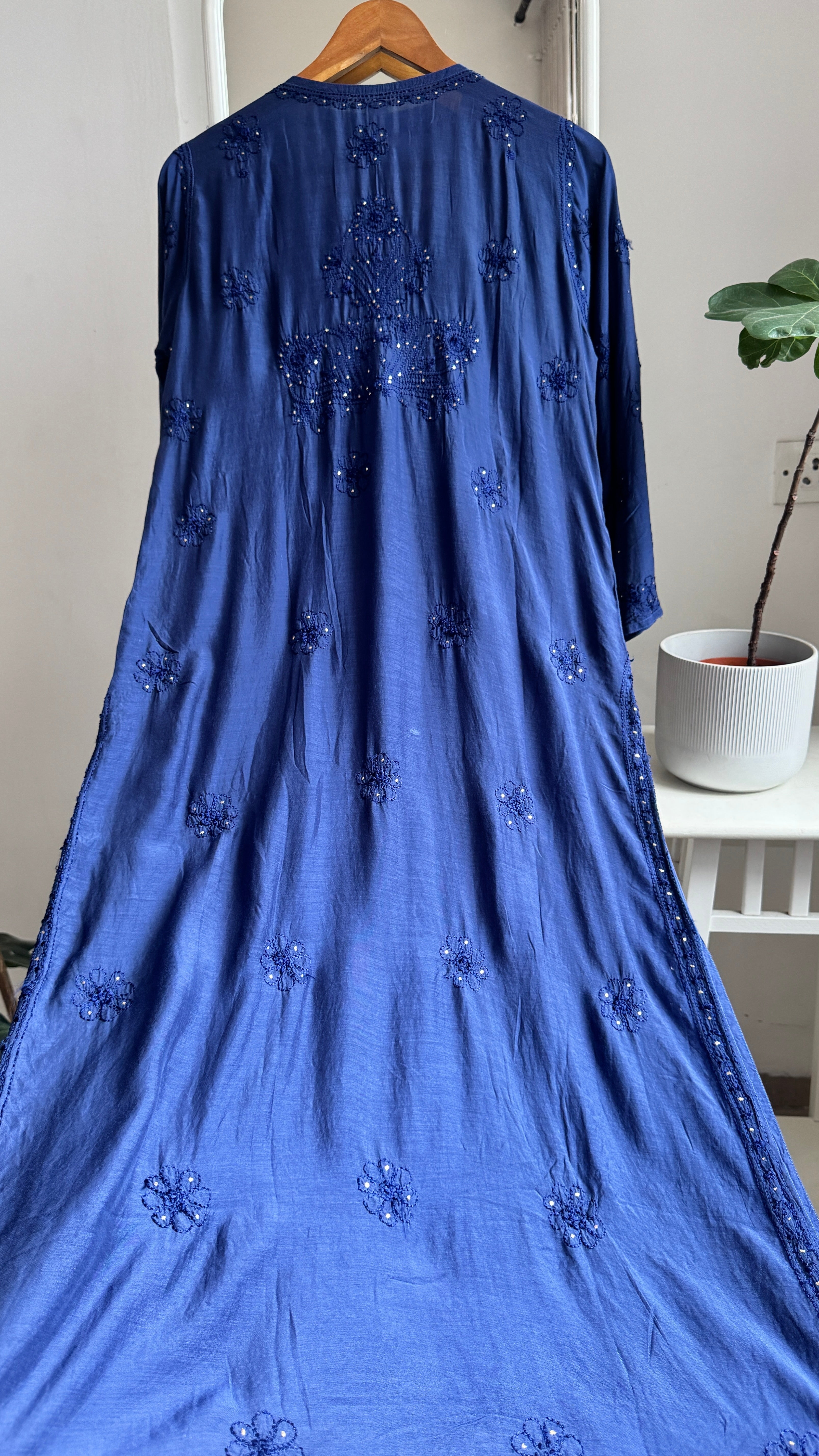 Muslin Chikankari Kurti with Mukaish work - Navy Blue
