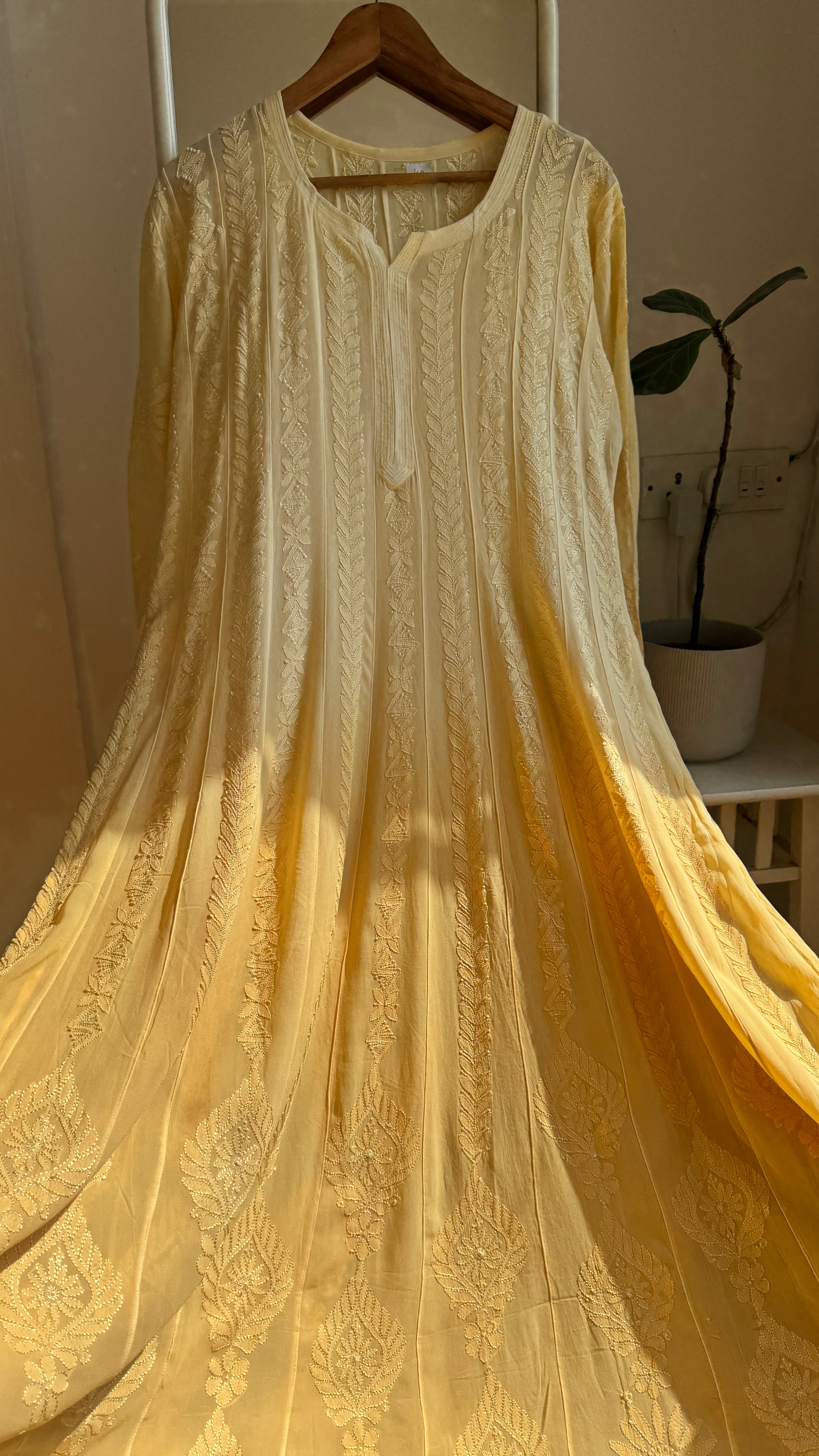 Viscose Chikankari Anarkali - Yellow