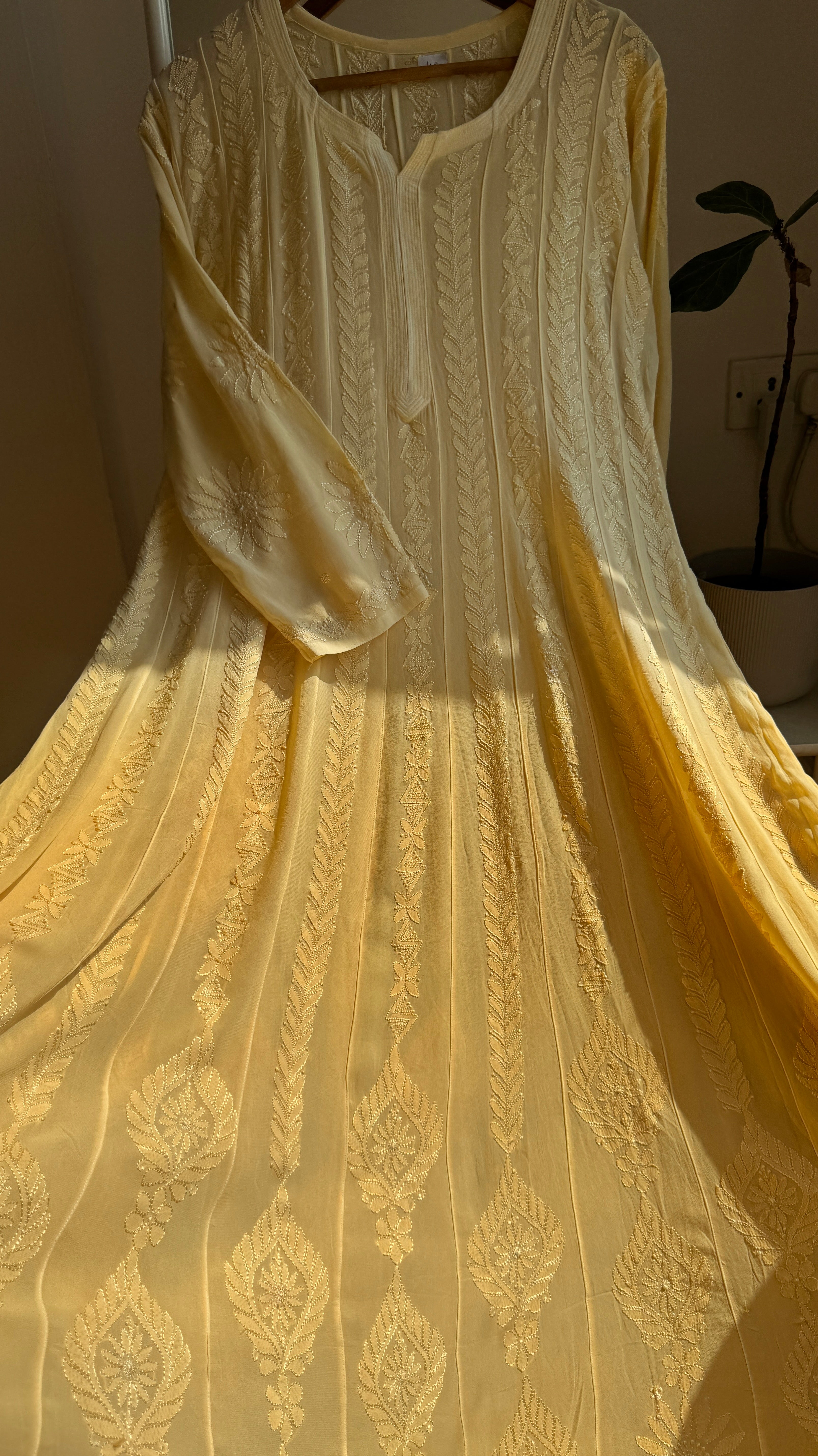 Viscose Chikankari Anarkali - Yellow