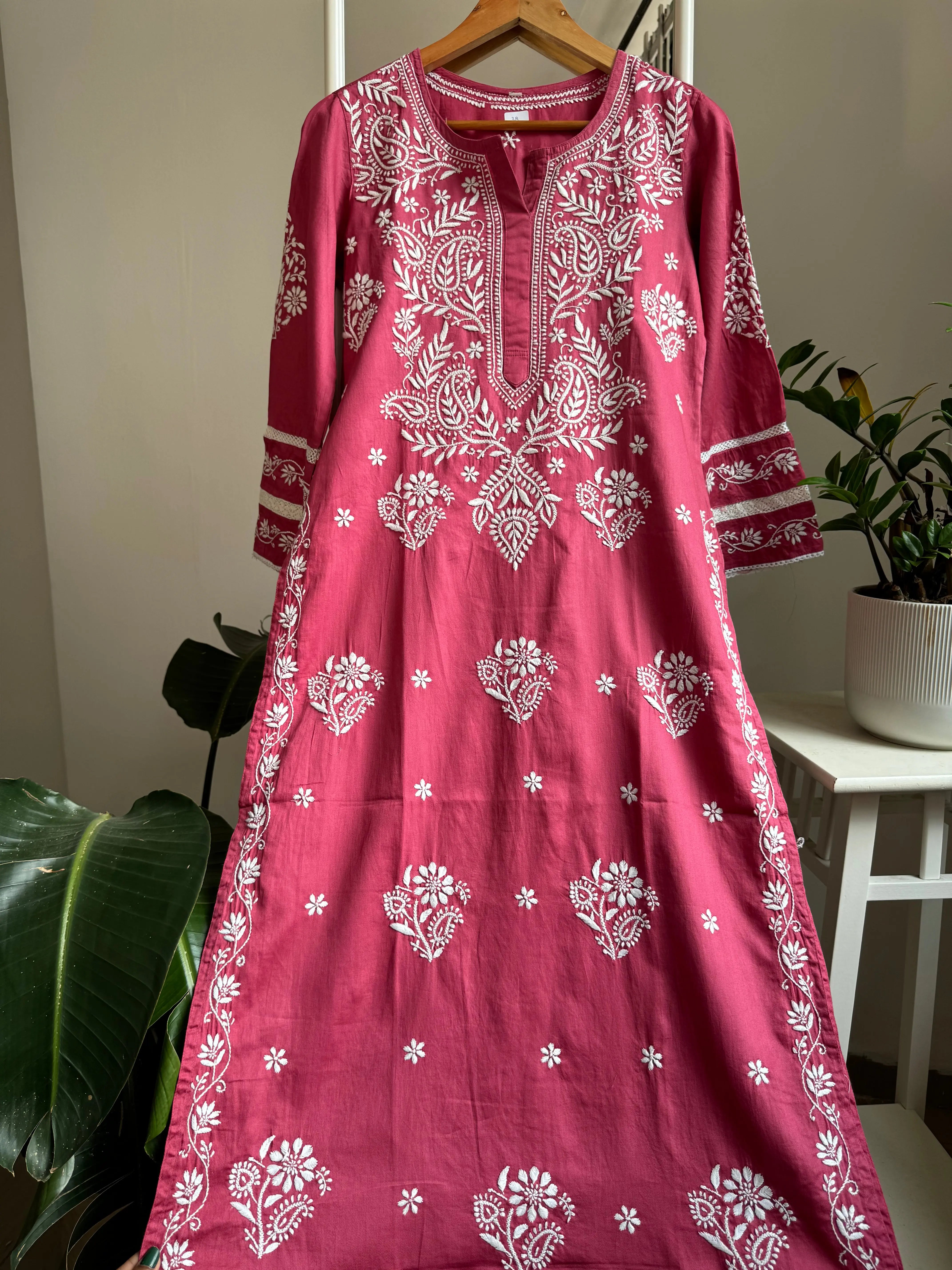 Cotton Chikankari Kurti -  Dark Pink ARIAA CHIKANKARI 