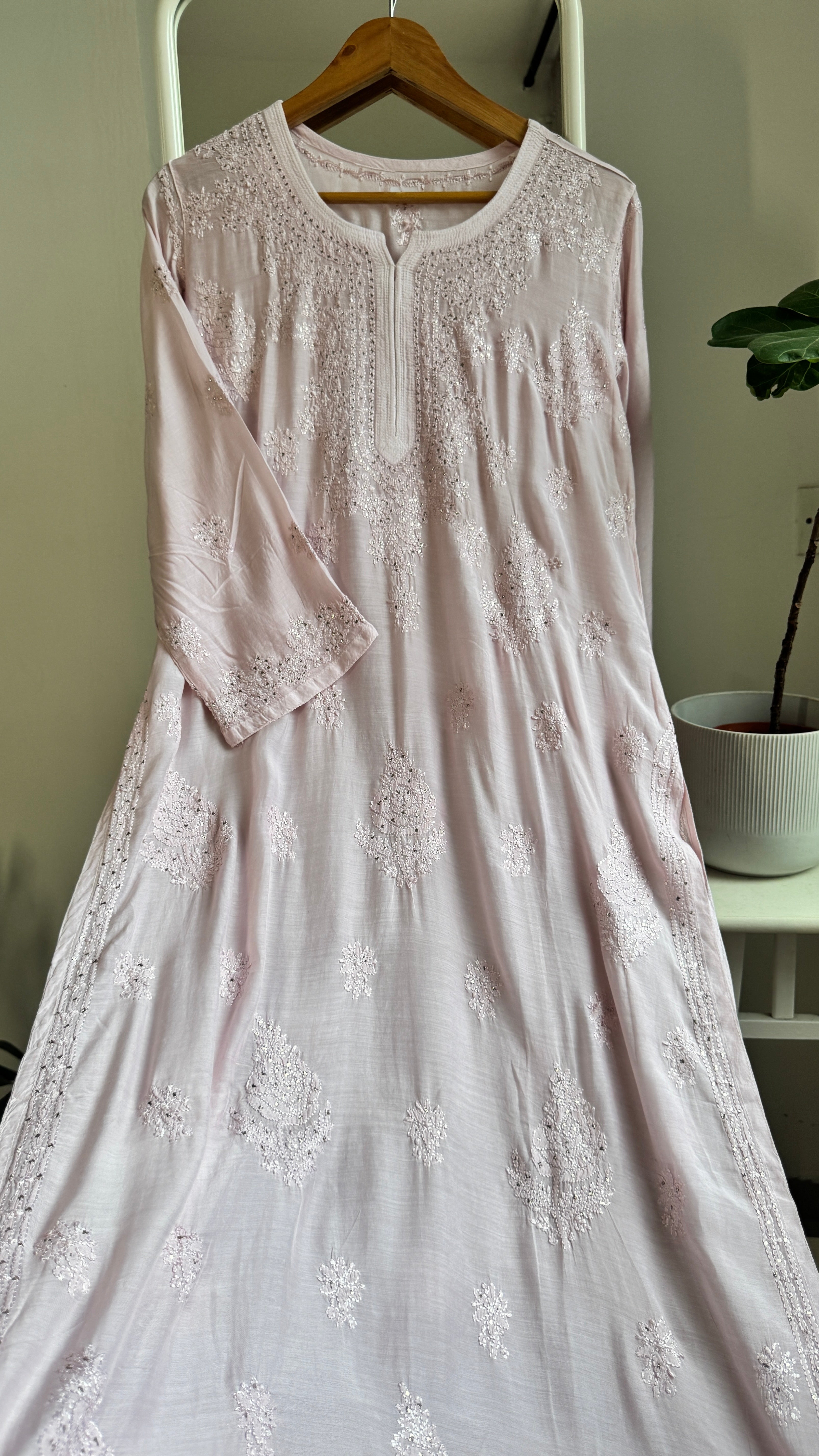 Muslin Chikankari Kurti with Mukaish work - Pale Pink