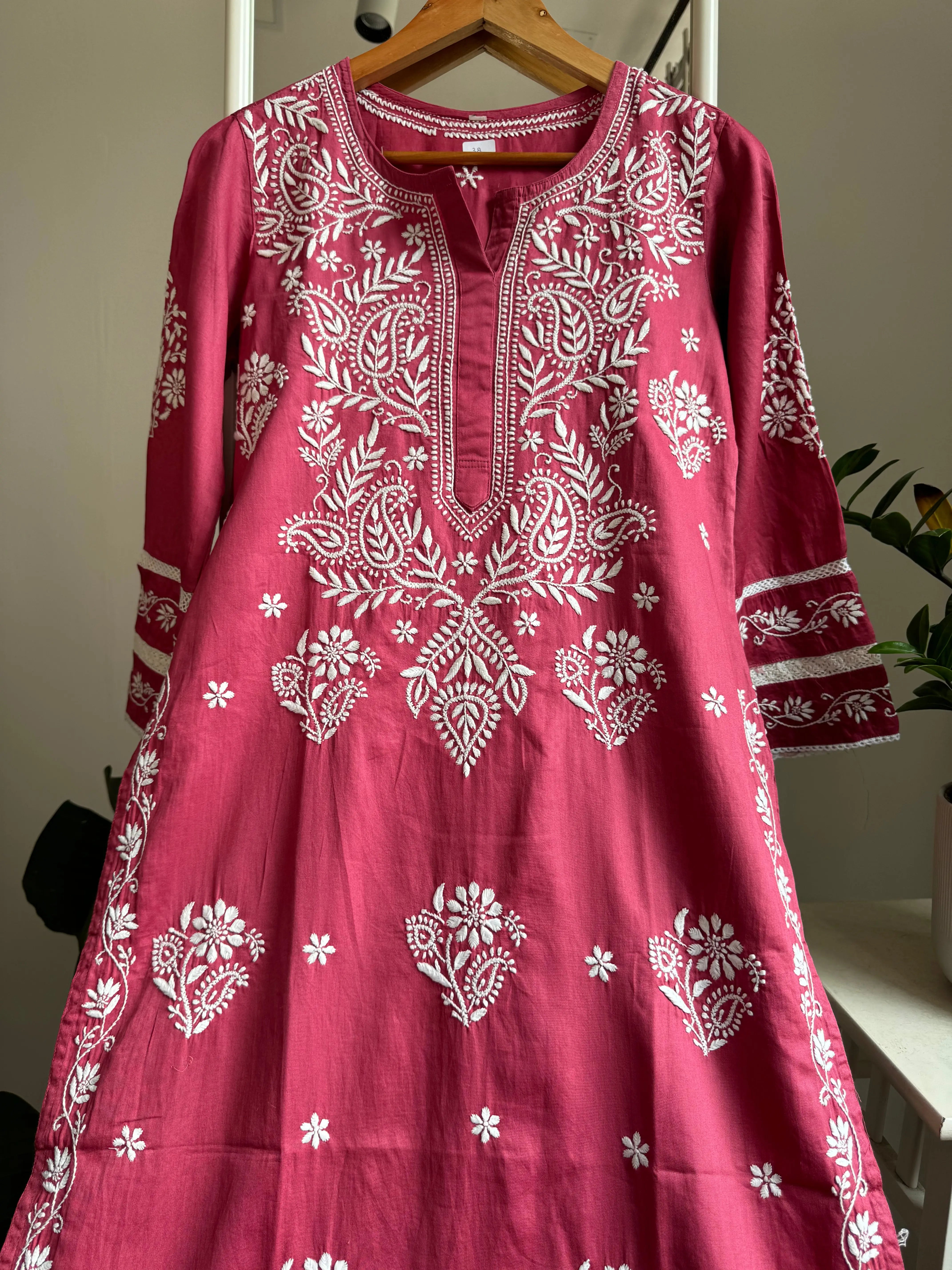 Cotton Chikankari Kurti -  Dark Pink ARIAA CHIKANKARI 