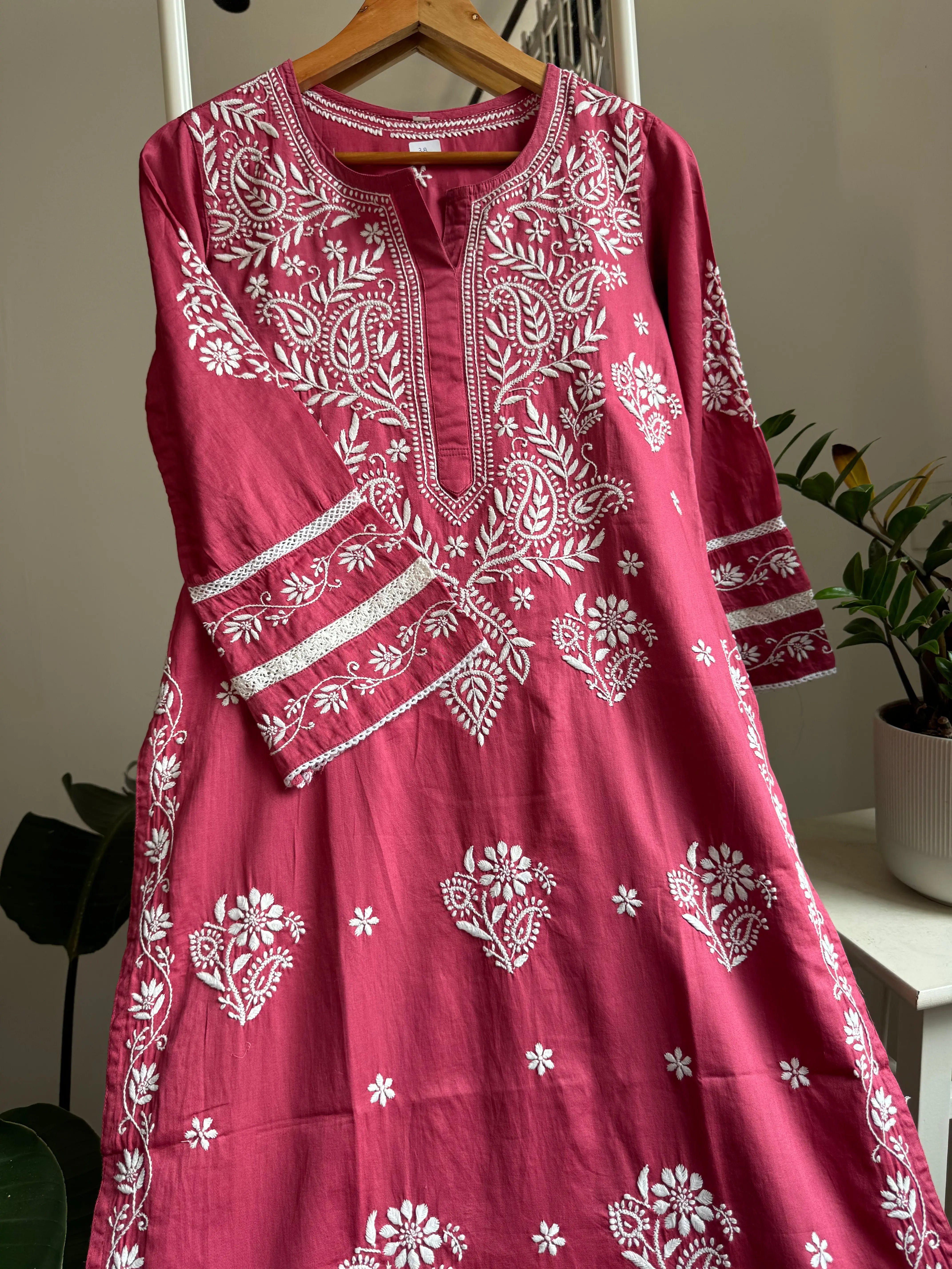 Cotton Chikankari Kurti -  Dark Pink ARIAA CHIKANKARI 