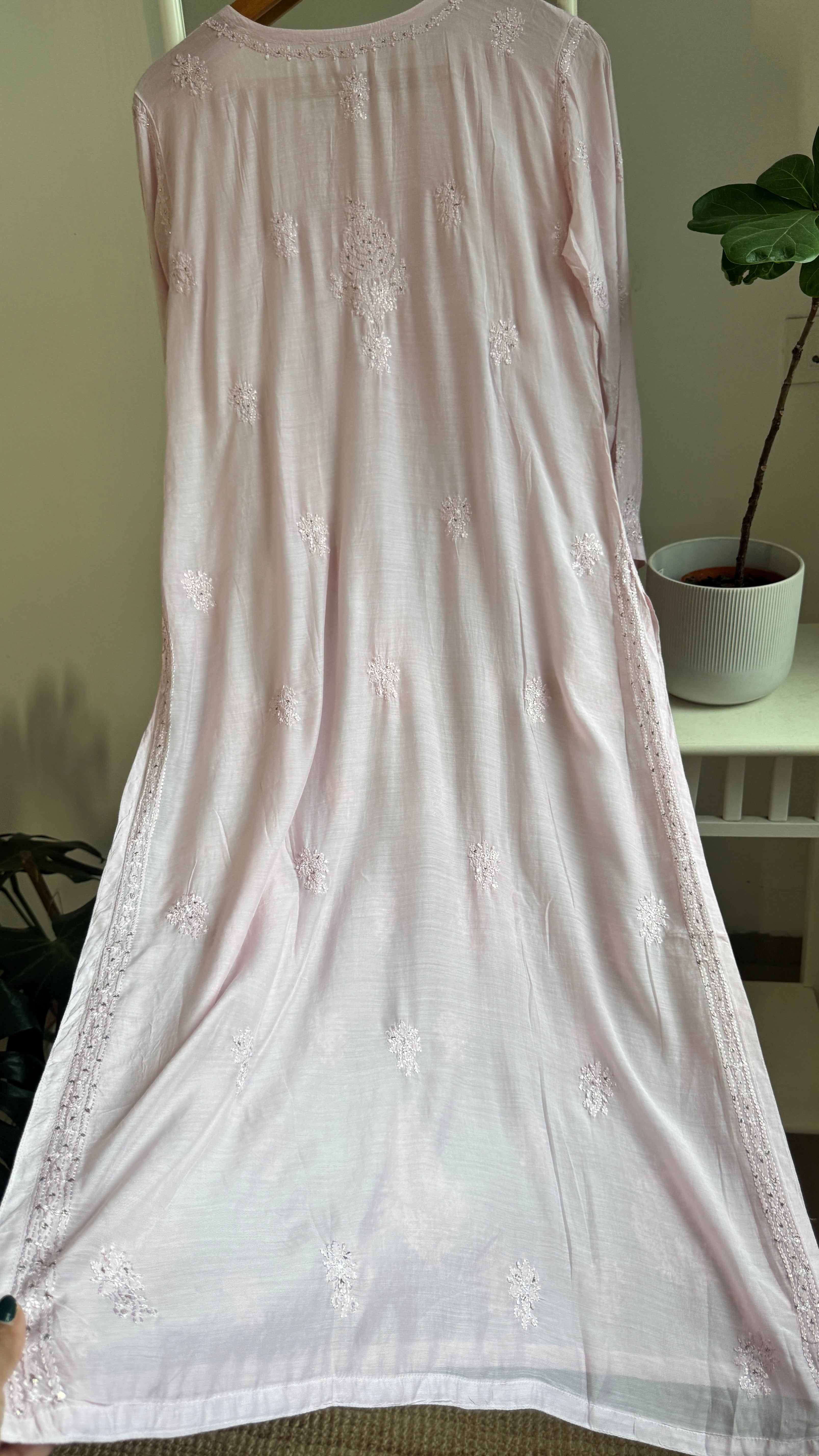 Muslin Chikankari Kurti with Mukaish work - Pale Pink