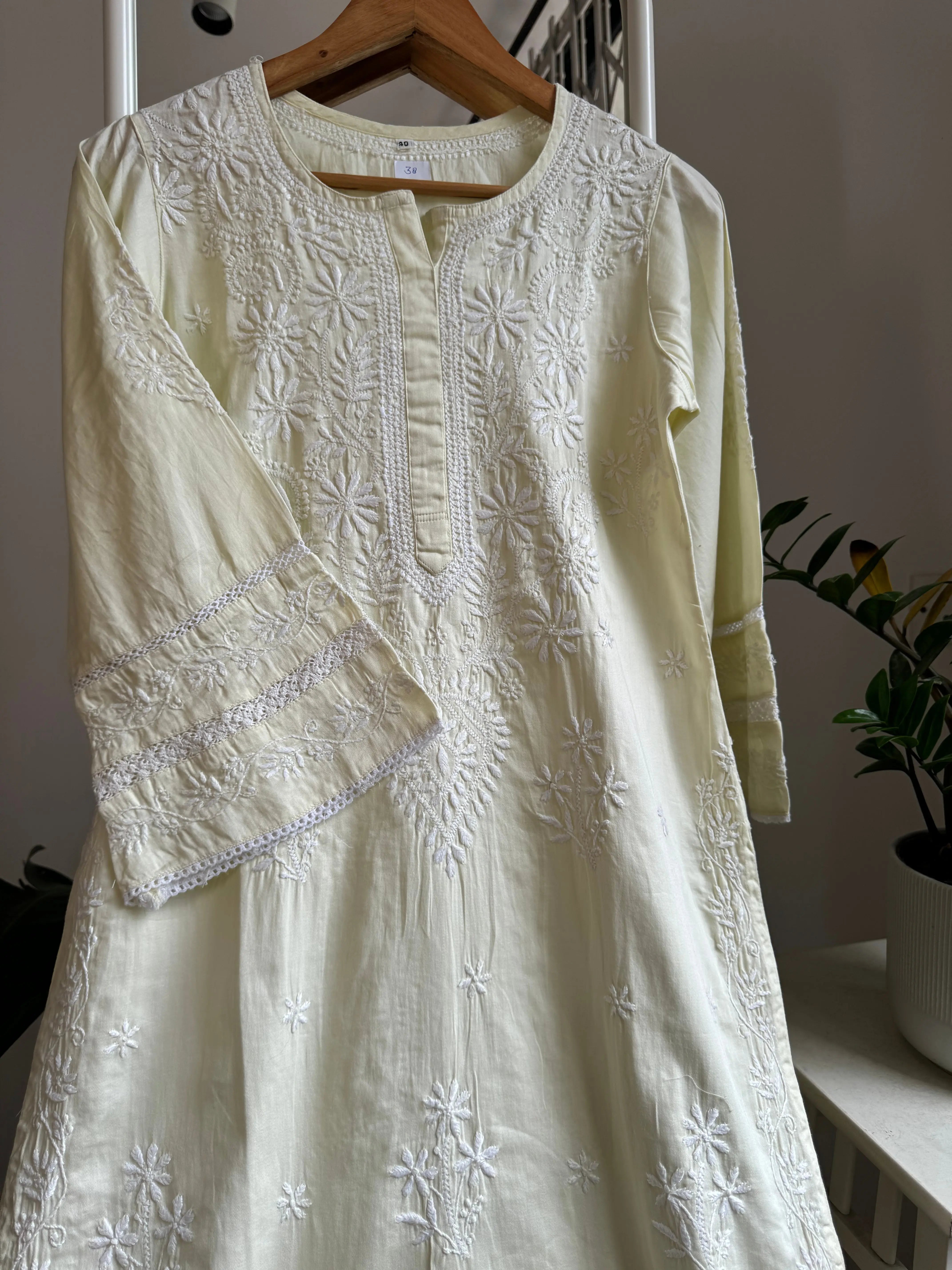 Cotton Chikankari Kurti -  Light Yellow ARIAA CHIKANKARI 