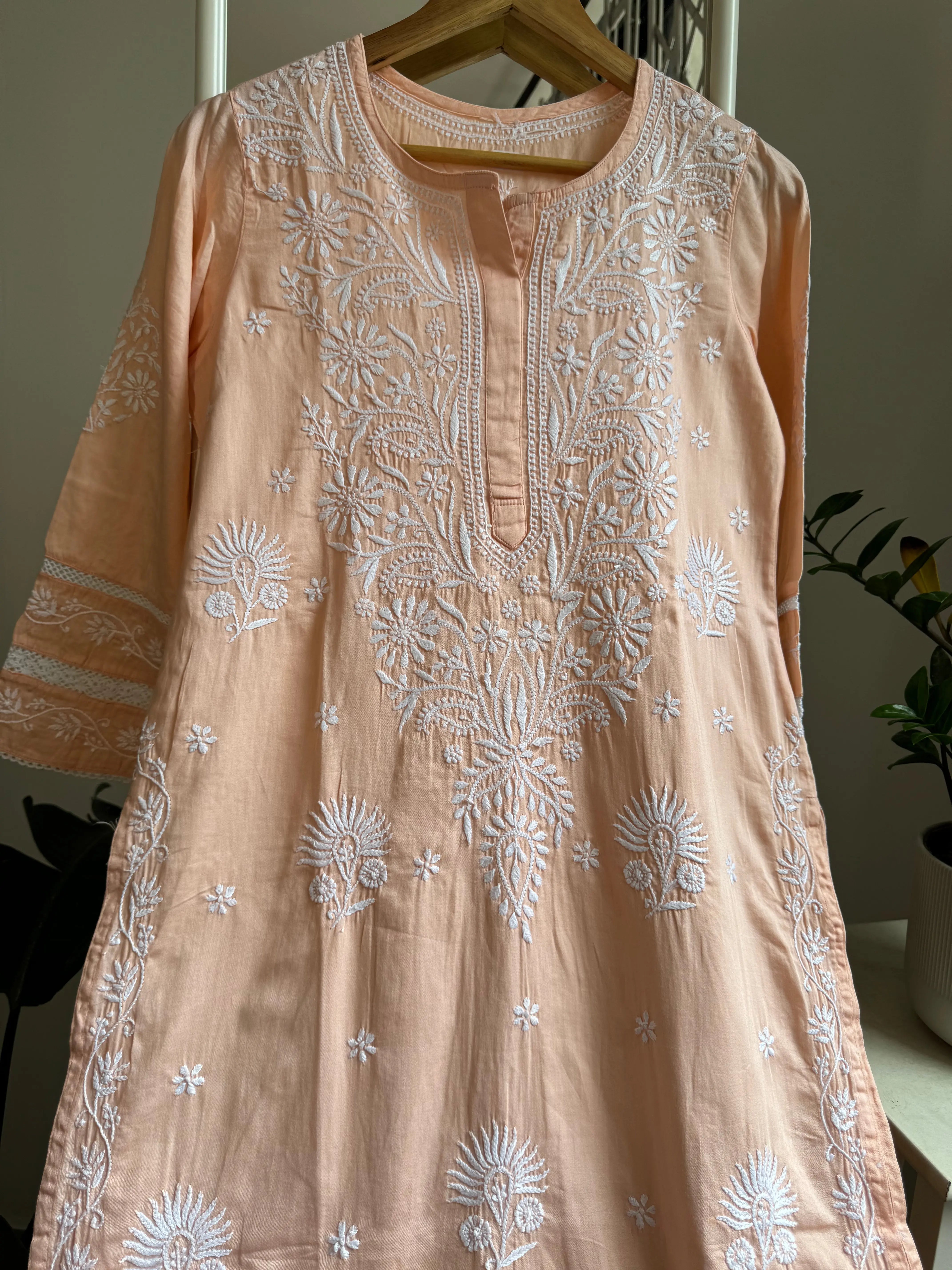 Cotton Chikankari Kurti -  Peach ARIAA CHIKANKARI 