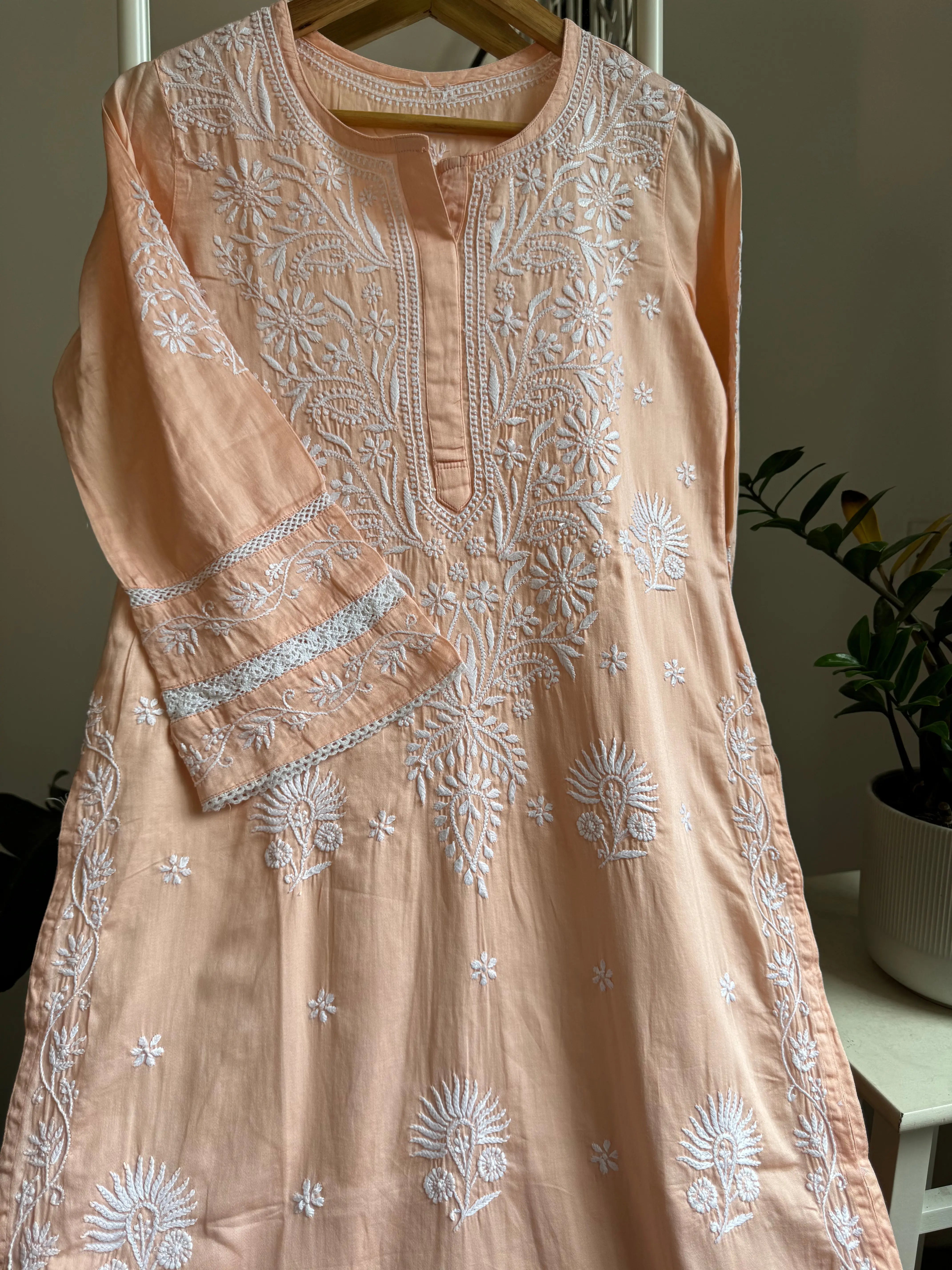 Cotton Chikankari Kurti -  Peach ARIAA CHIKANKARI 