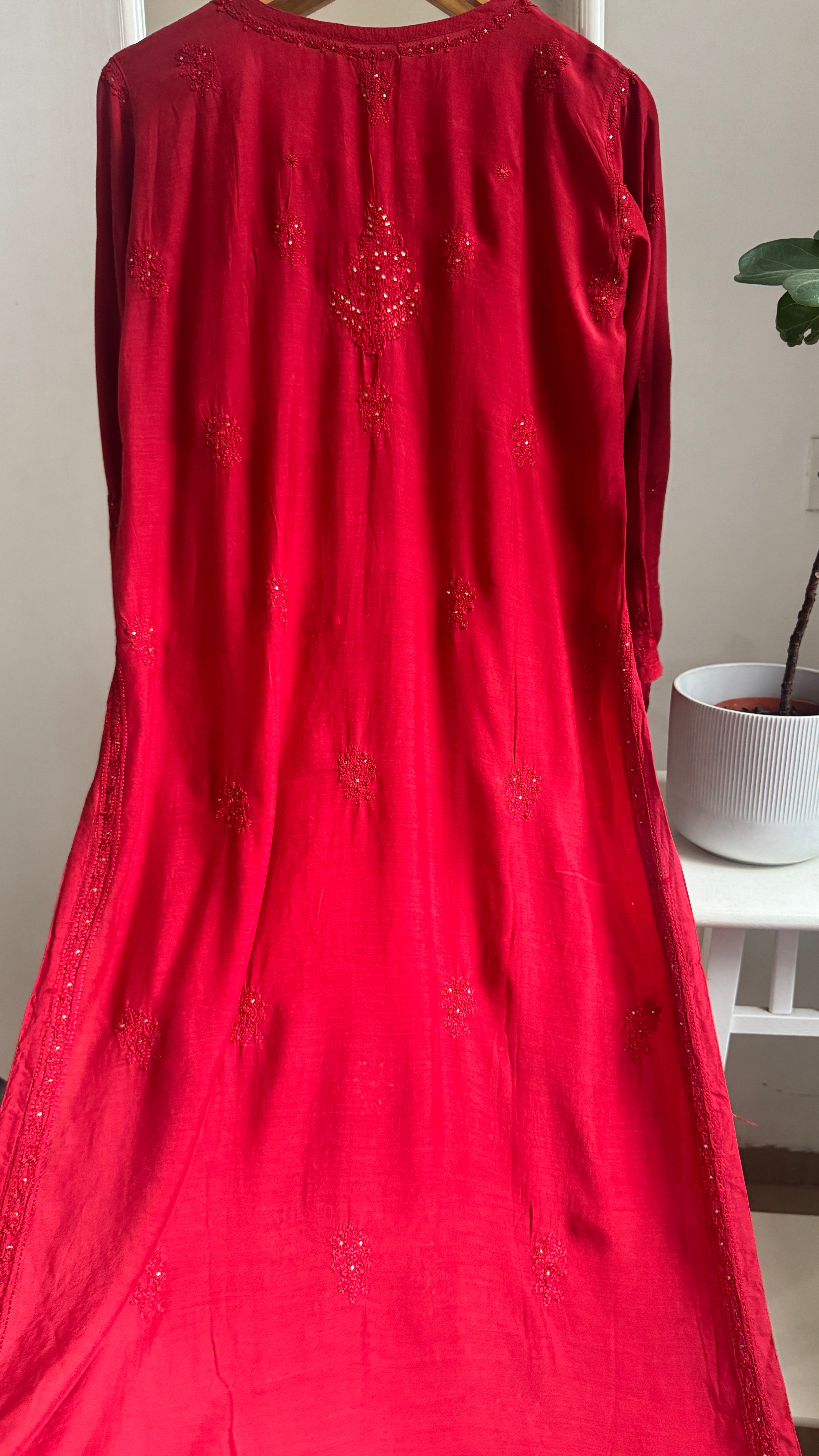 Muslin Chikankari Kurti with Mukaish work - Red