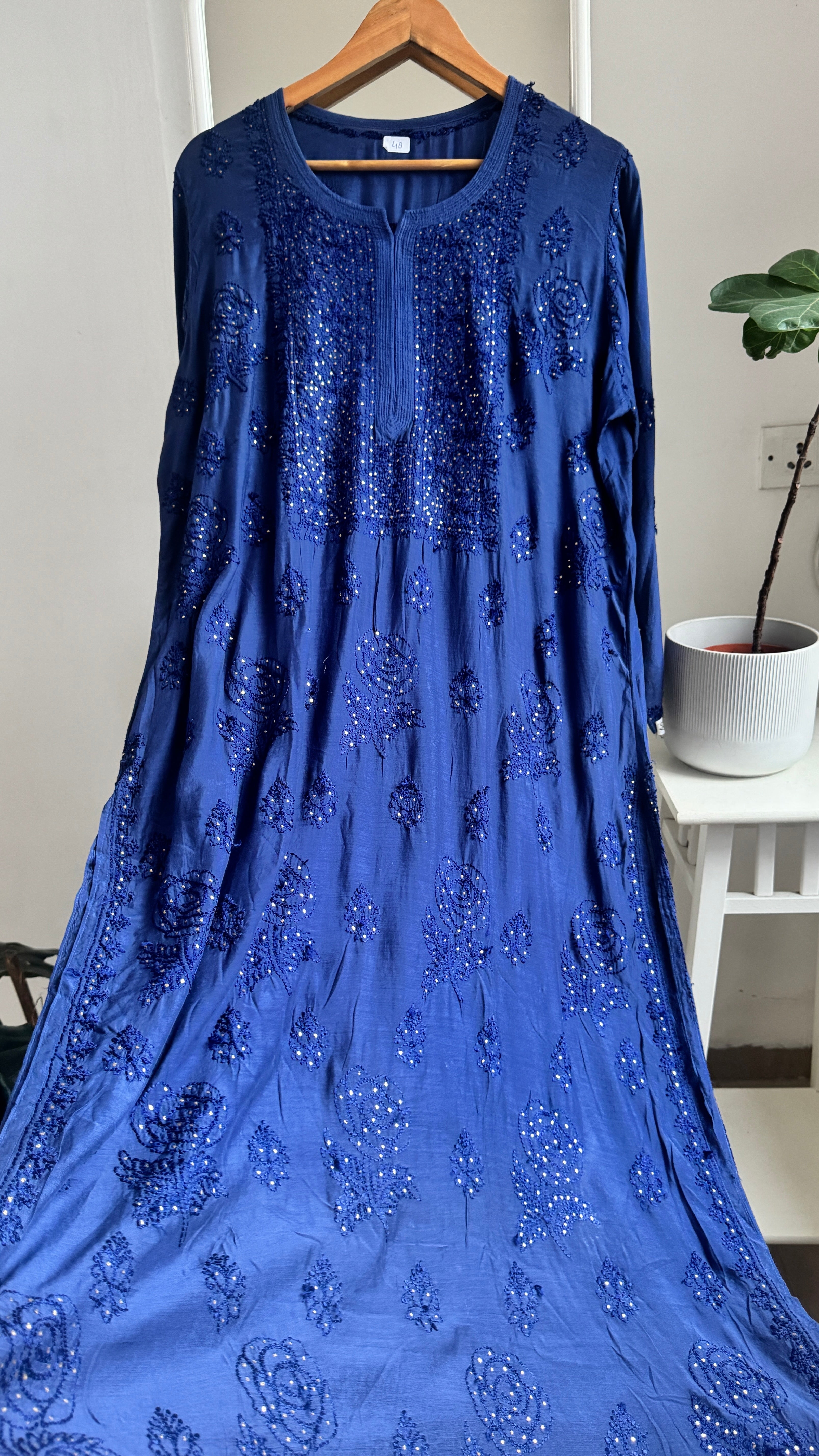 Muslin Chikankari Kurti with Mukaish work - Navy Blue