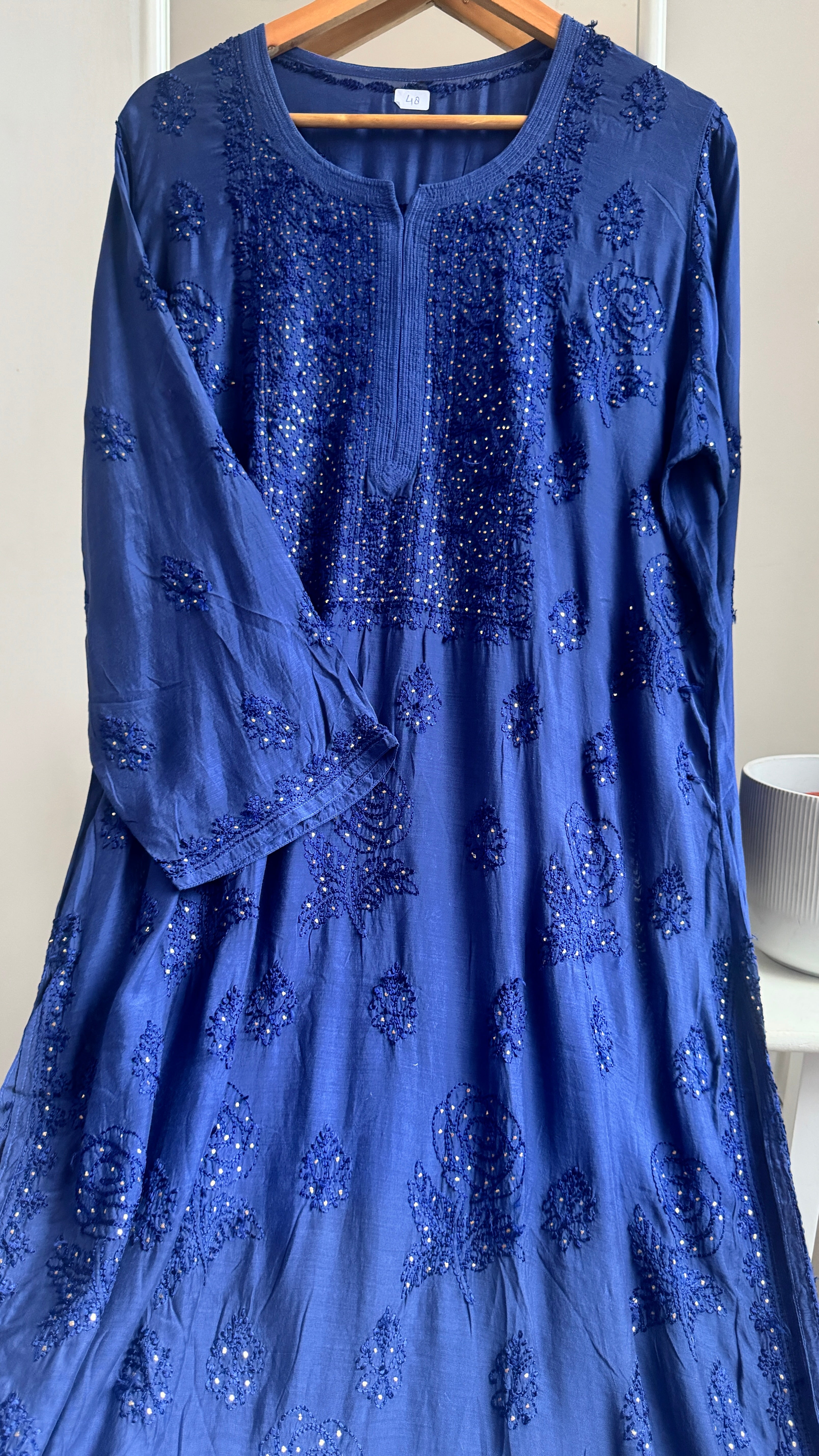 Muslin Chikankari Kurti with Mukaish work - Navy Blue
