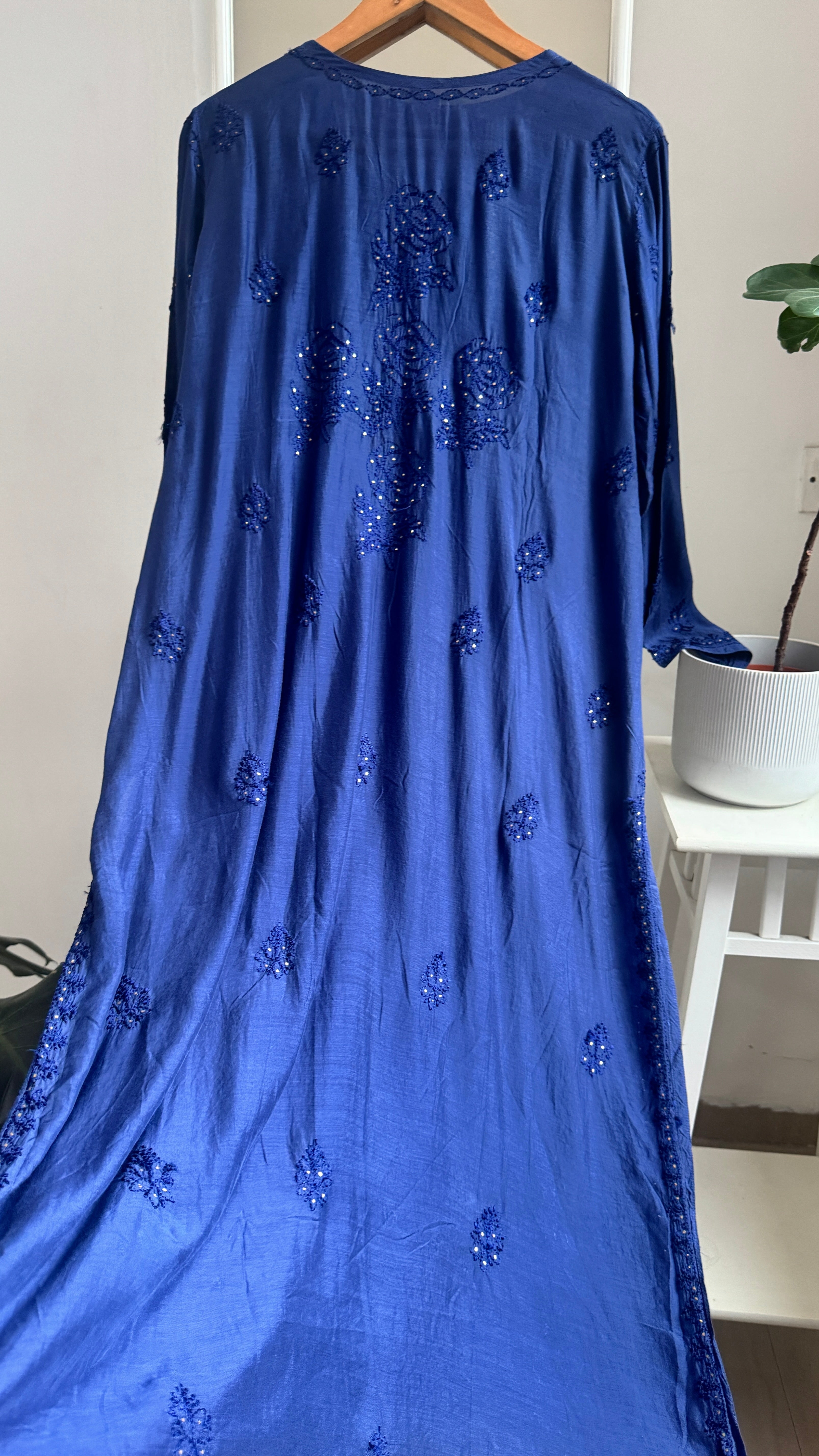 Muslin Chikankari Kurti with Mukaish work - Navy Blue