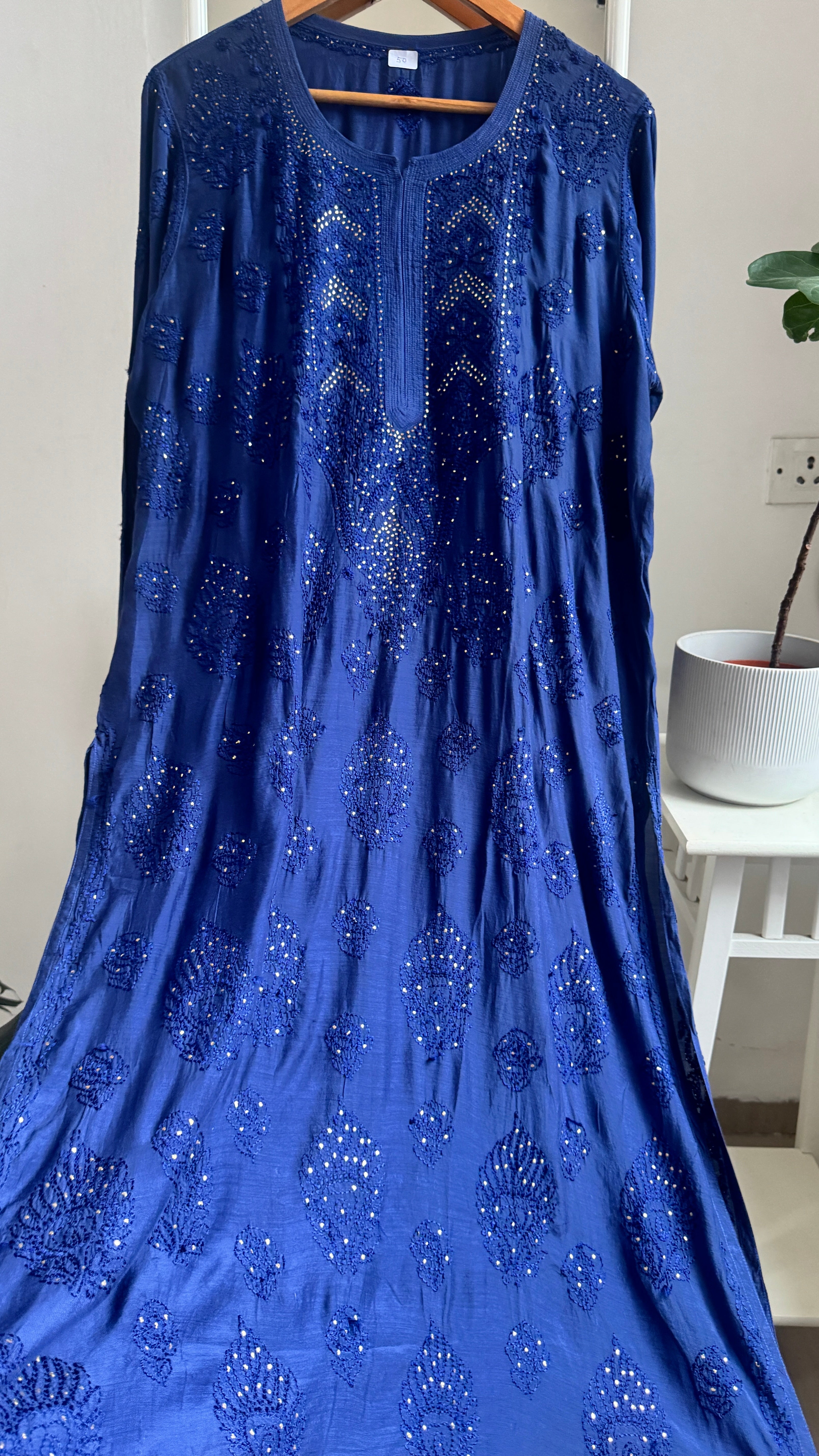 Muslin Chikankari Kurti with Mukaish work - Navy Blue