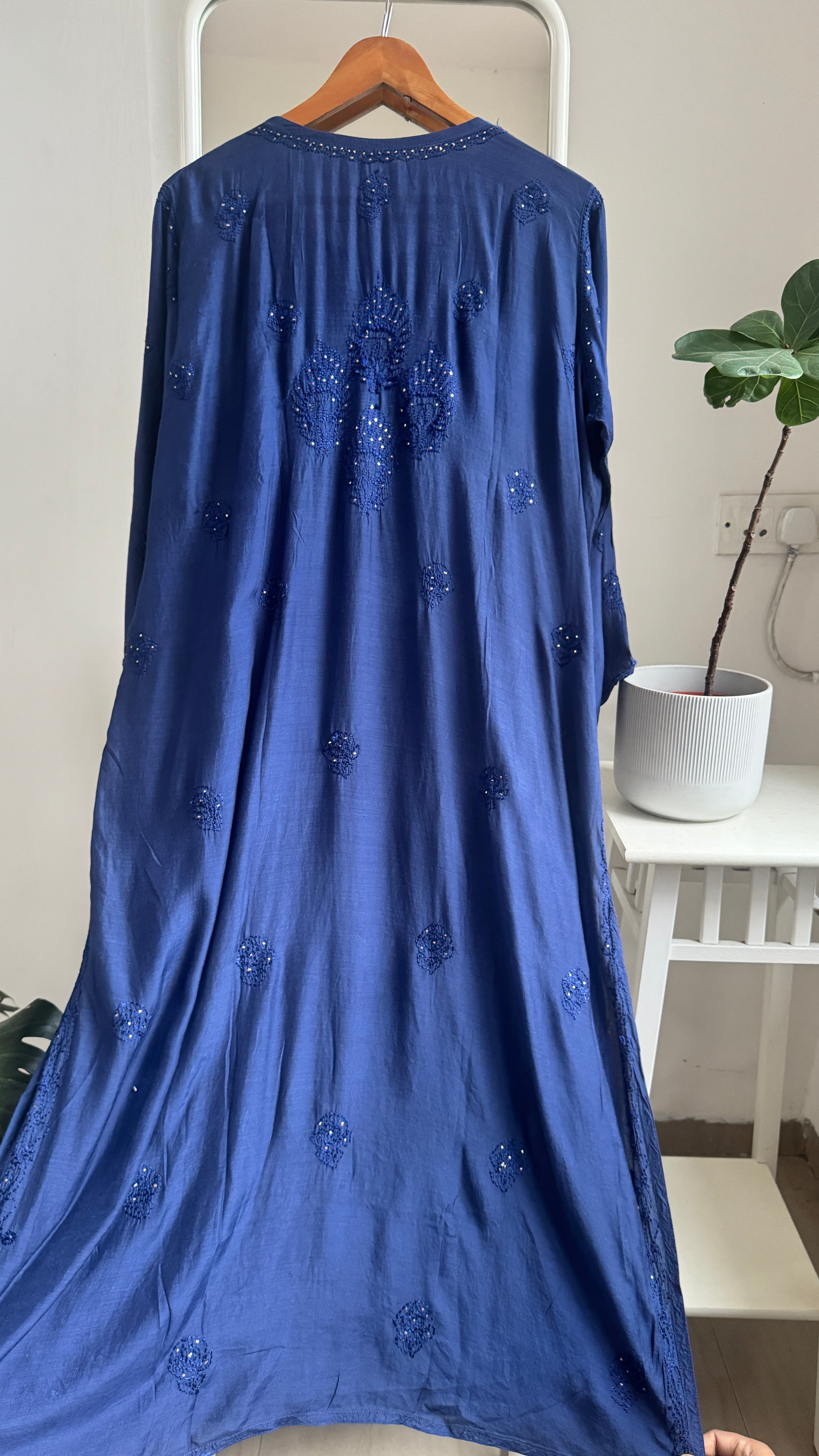 Muslin Chikankari Kurti with Mukaish work - Navy Blue