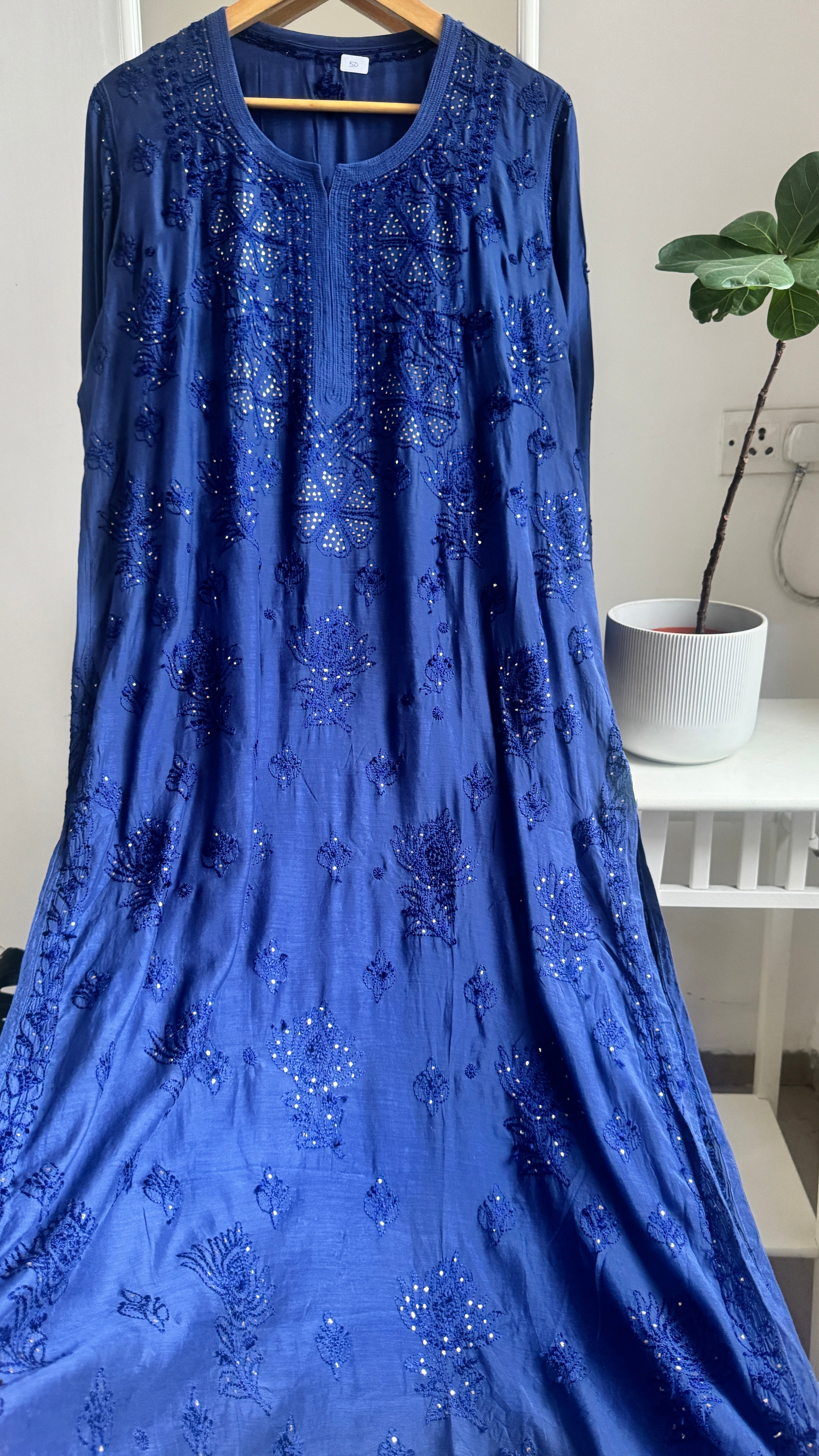 Muslin Chikankari Kurti with Mukaish work - Navy Blue