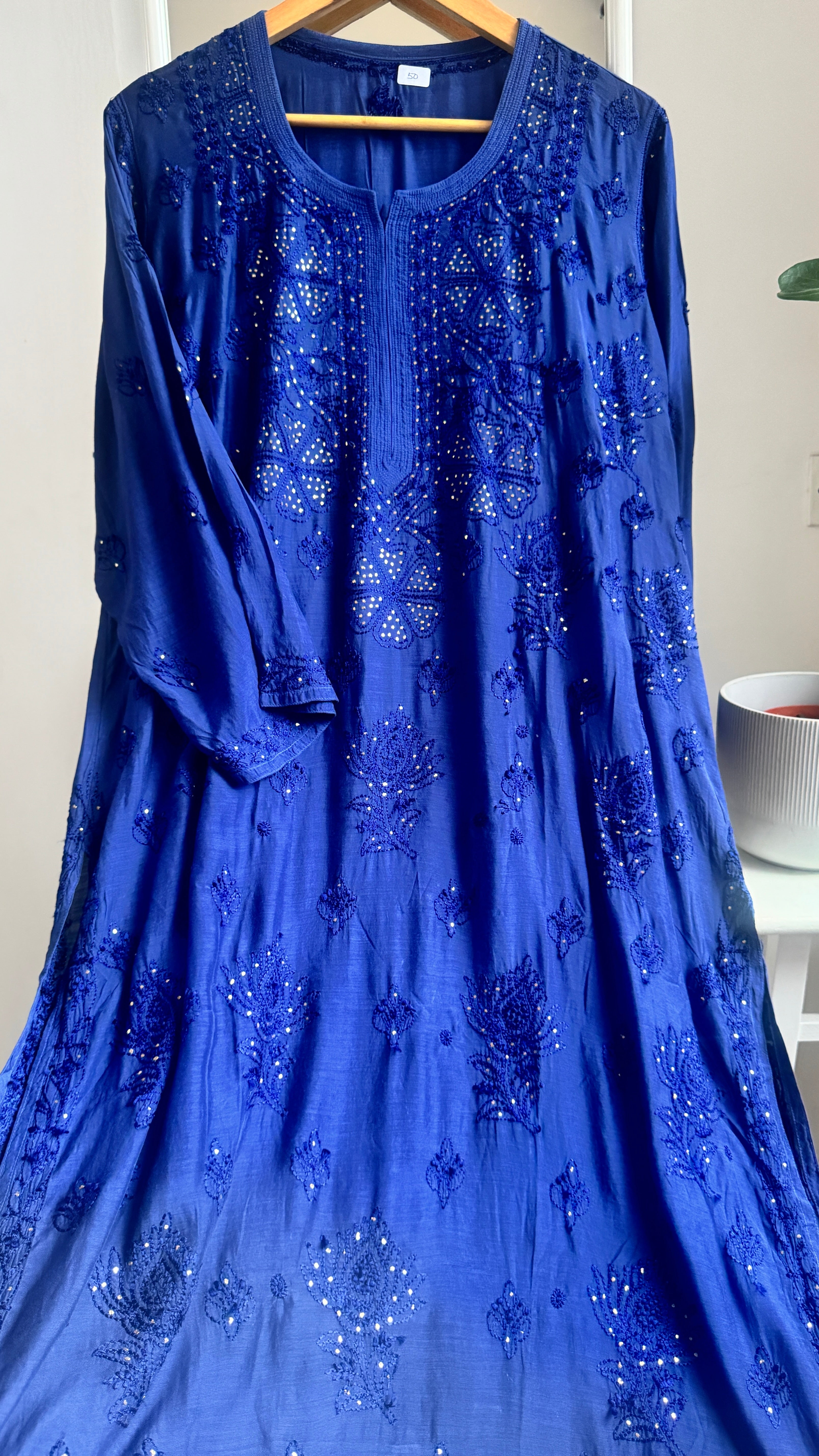 Muslin Chikankari Kurti with Mukaish work - Navy Blue