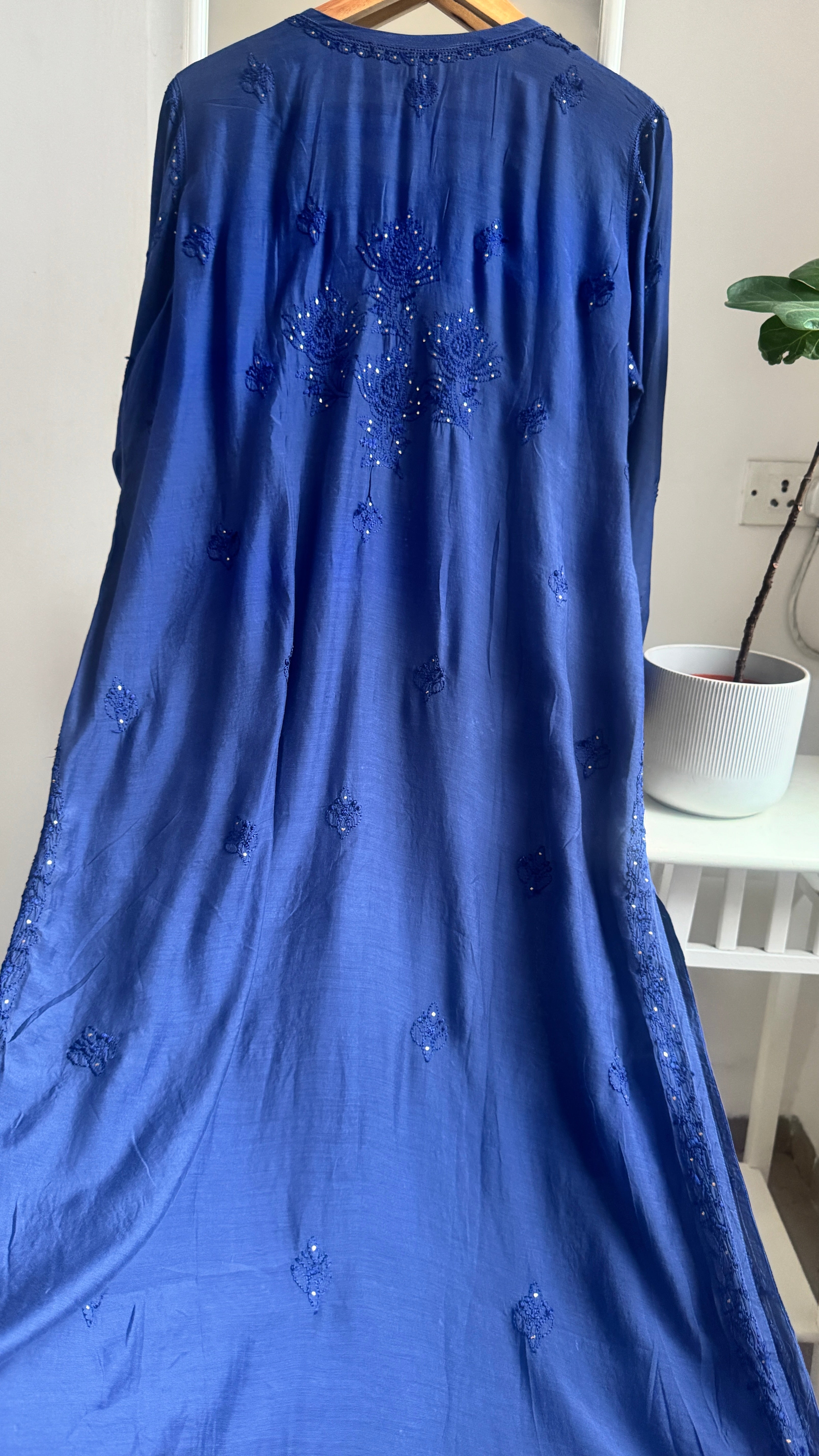 Muslin Chikankari Kurti with Mukaish work - Navy Blue