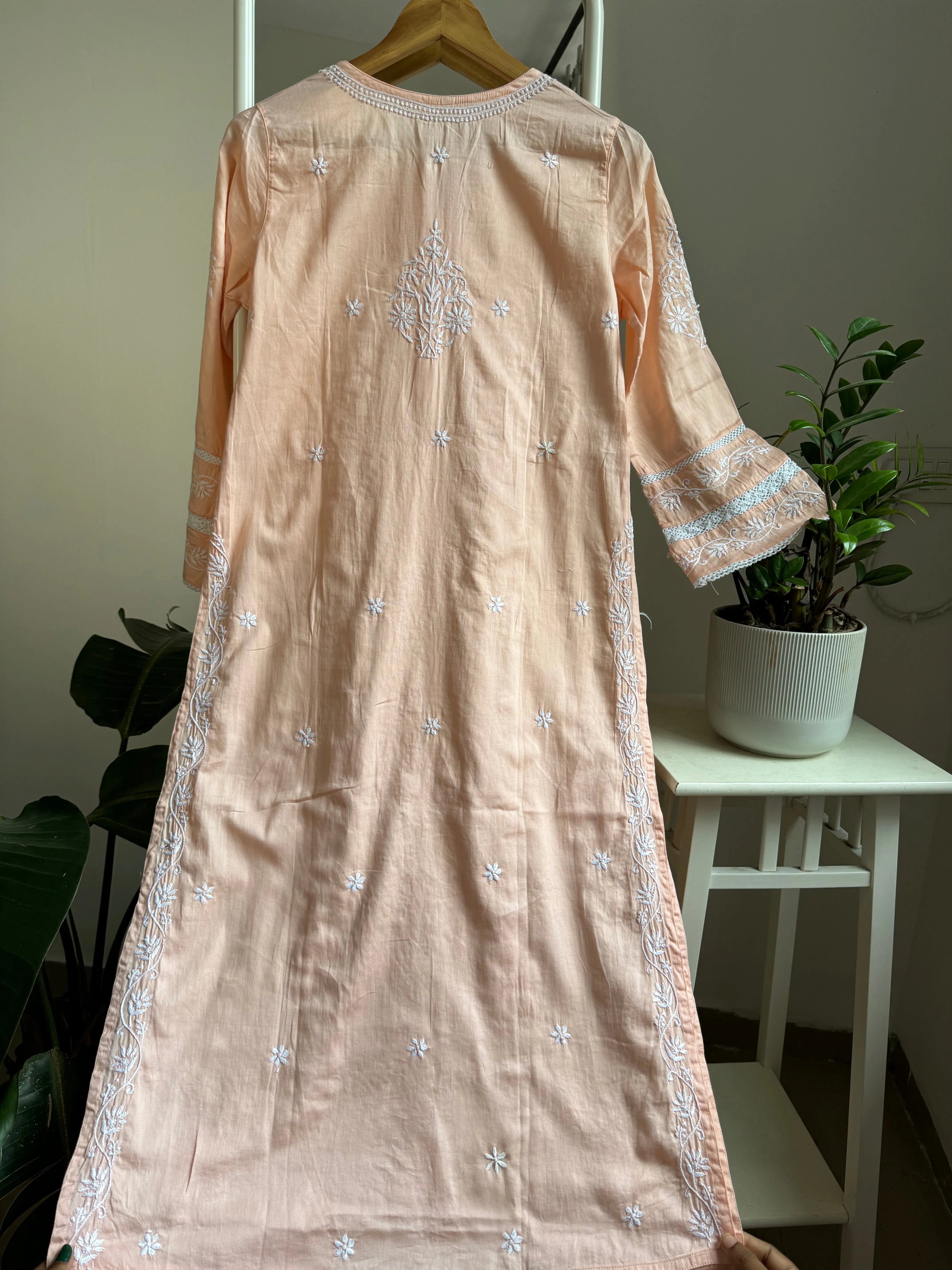 Cotton Chikankari Kurti -  Peach ARIAA CHIKANKARI 