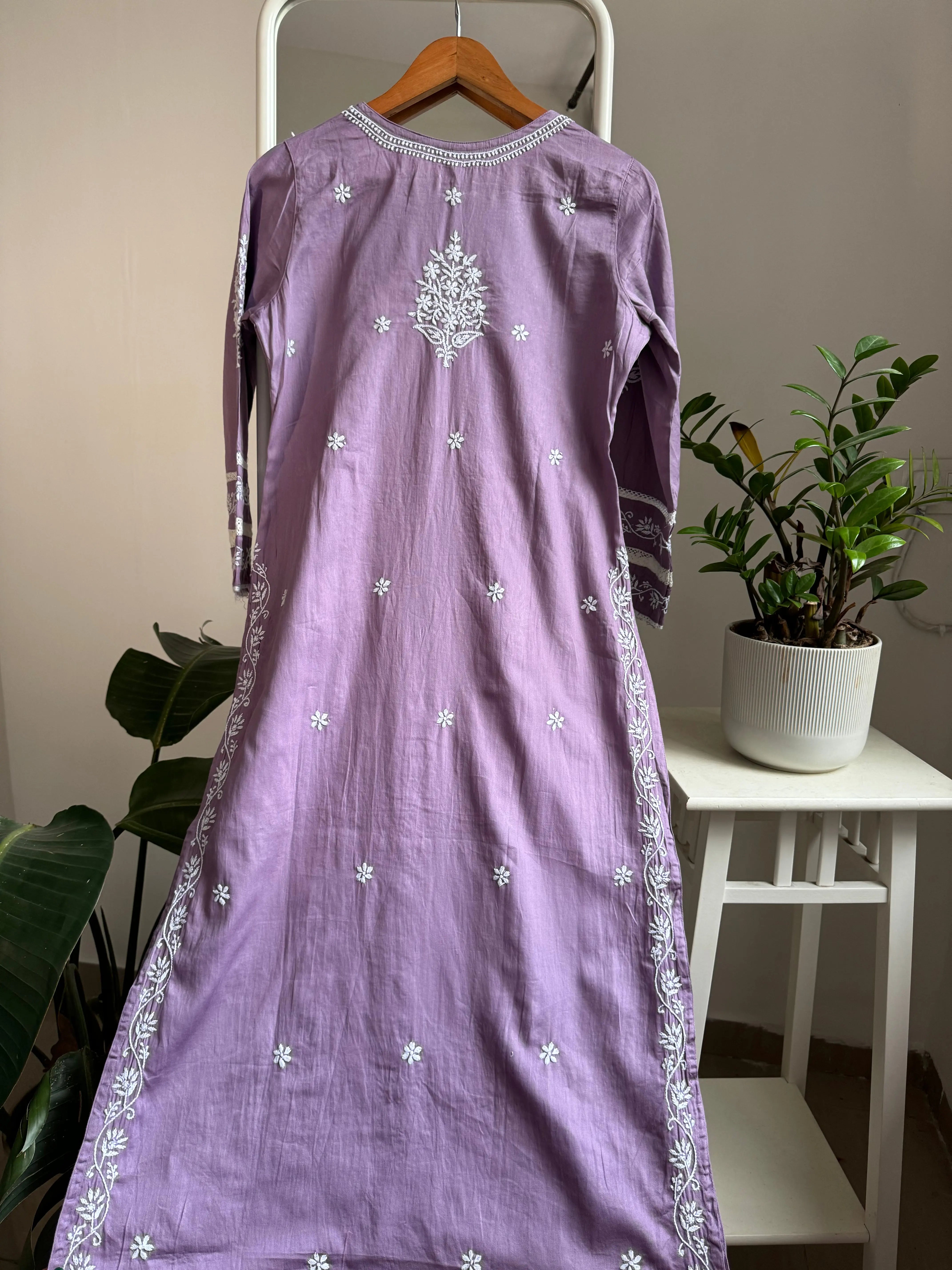 Cotton Chikankari Kurti -  Mauve ARIAA CHIKANKARI 