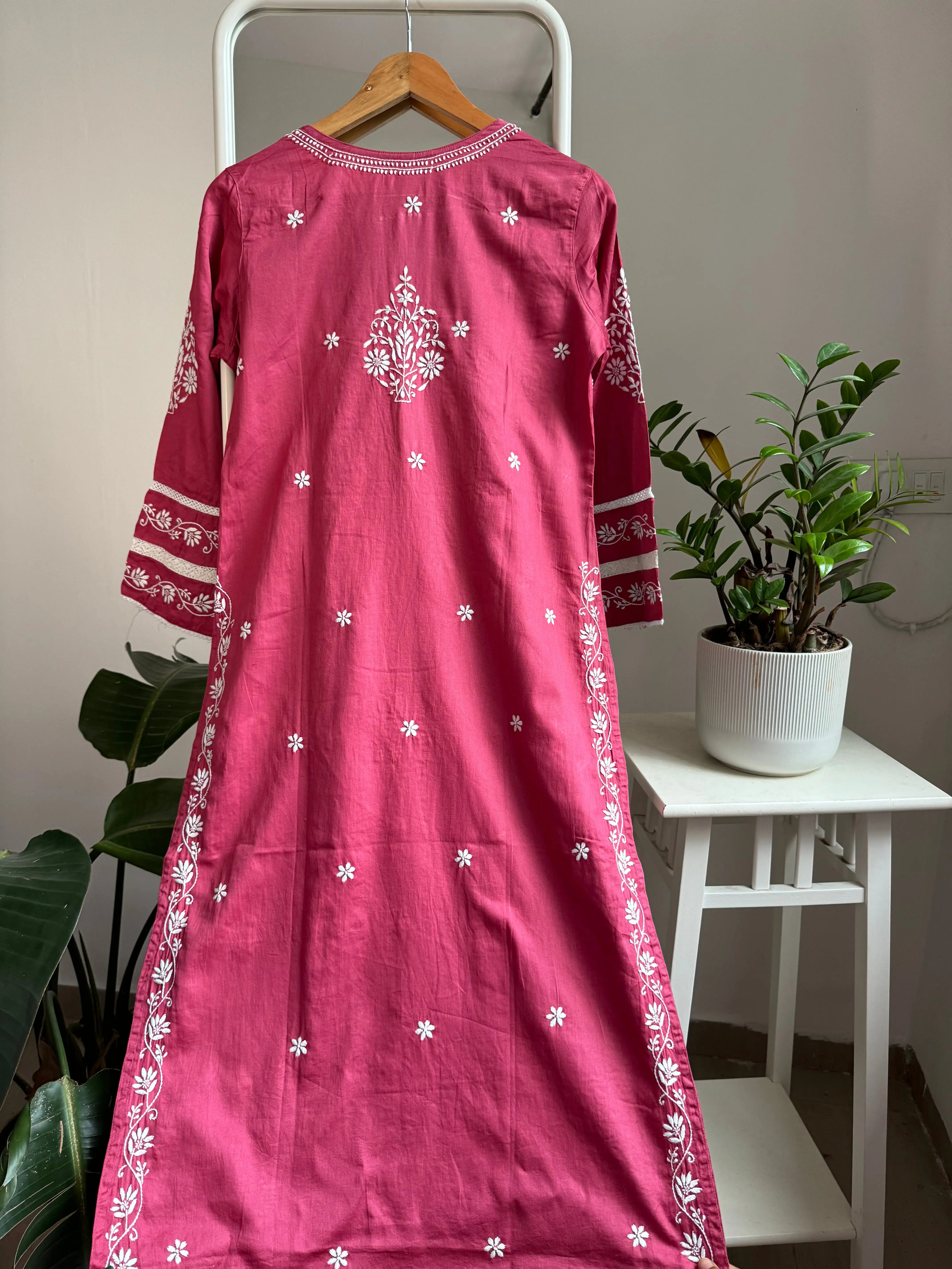 Cotton Chikankari Kurti -  Dark Pink ARIAA CHIKANKARI 