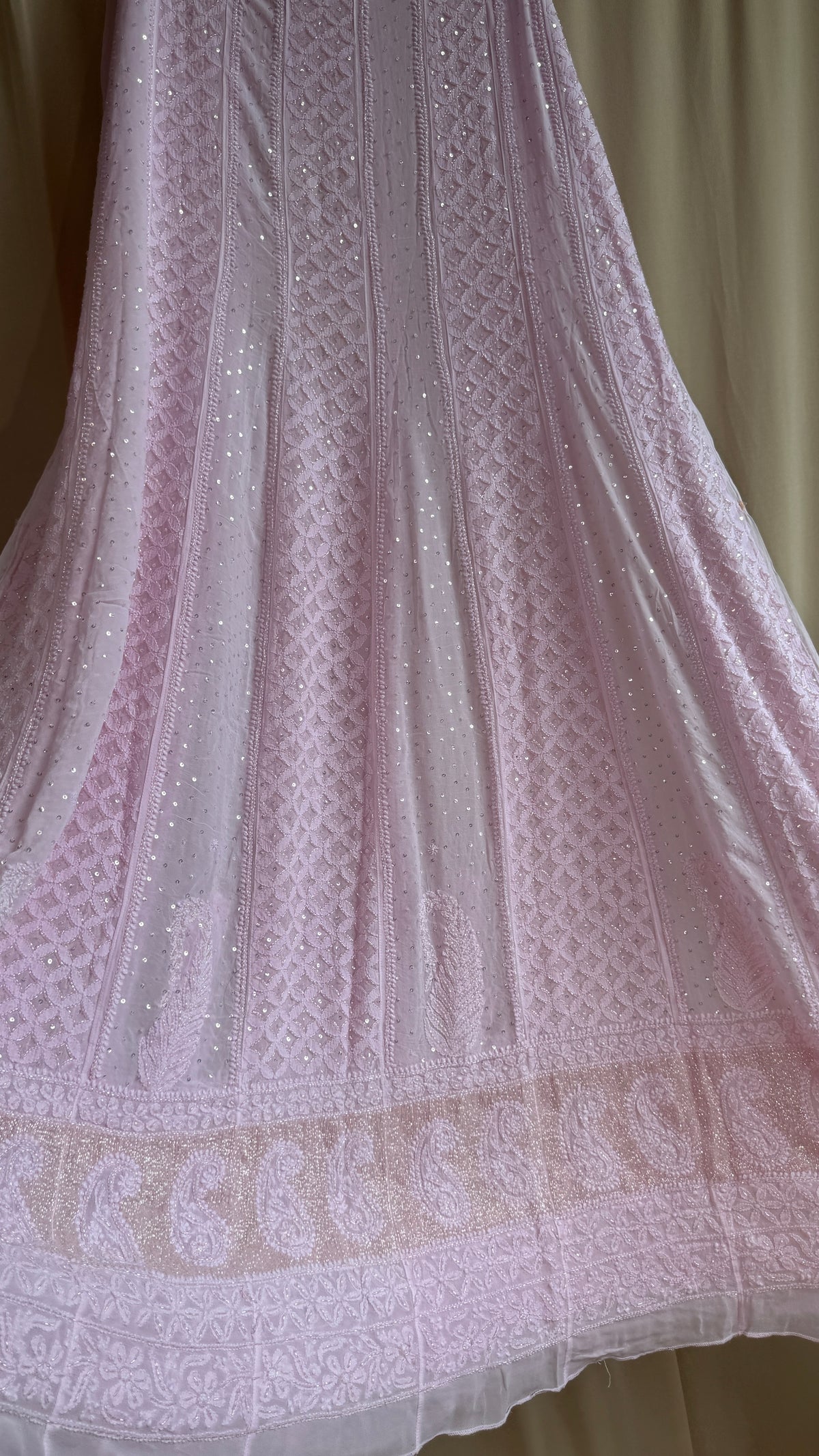 Viscose Anarkali - Semi Stitched - Pearl Work - Baby Pink